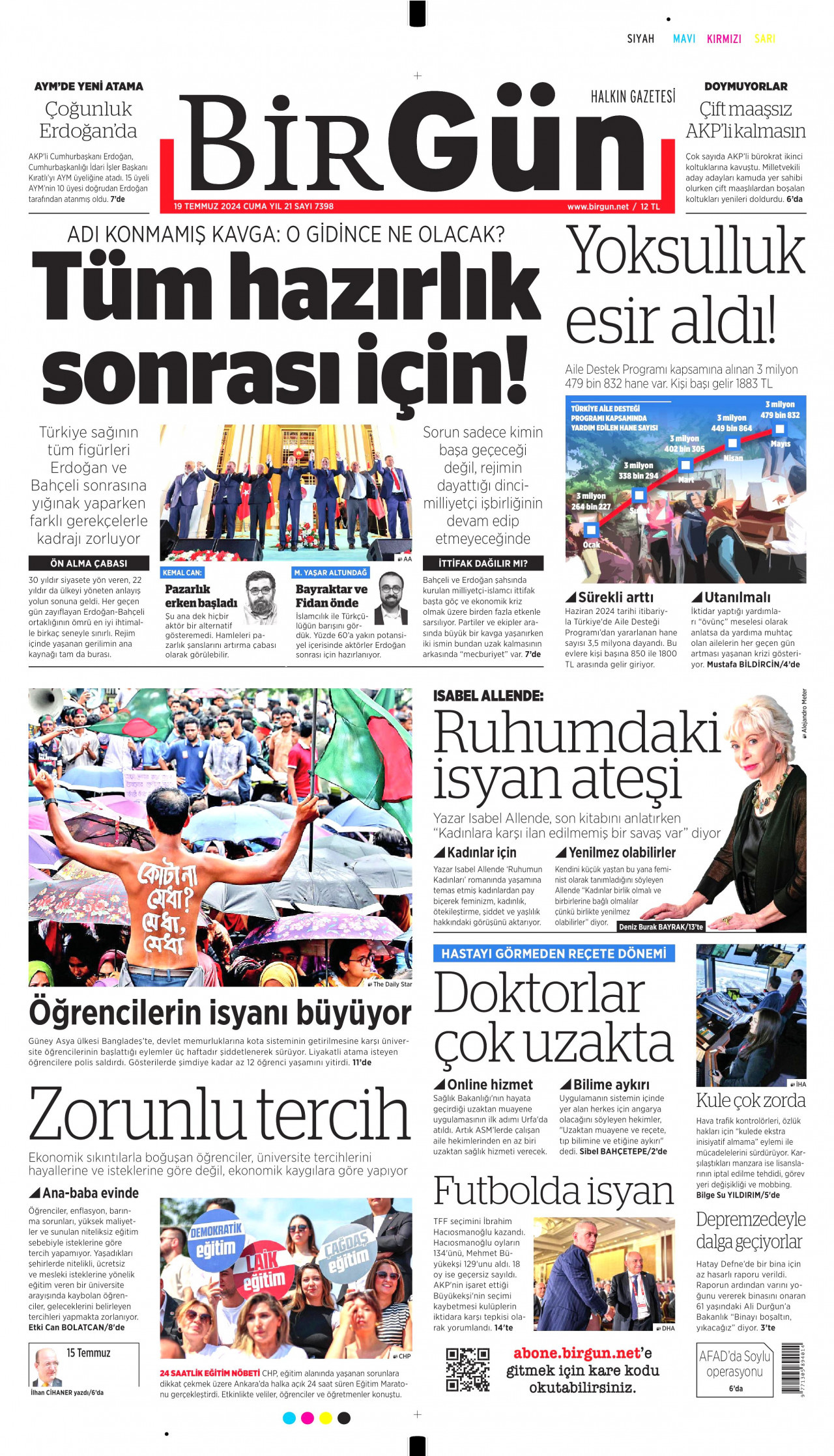 BİRGÜN gazetesinin 19 Temmuz 2024 tarihli birinci sayfası