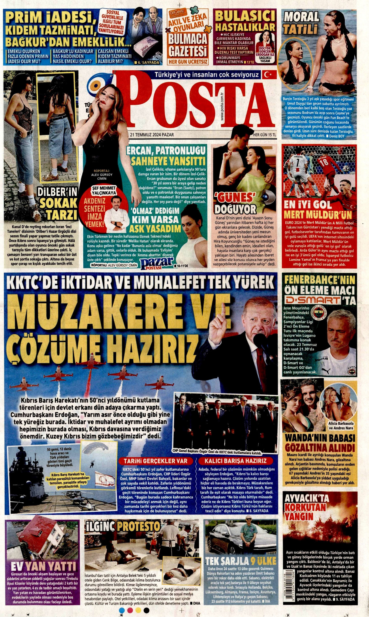 POSTA gazetesinin 21 Temmuz 2024 tarihli birinci sayfası