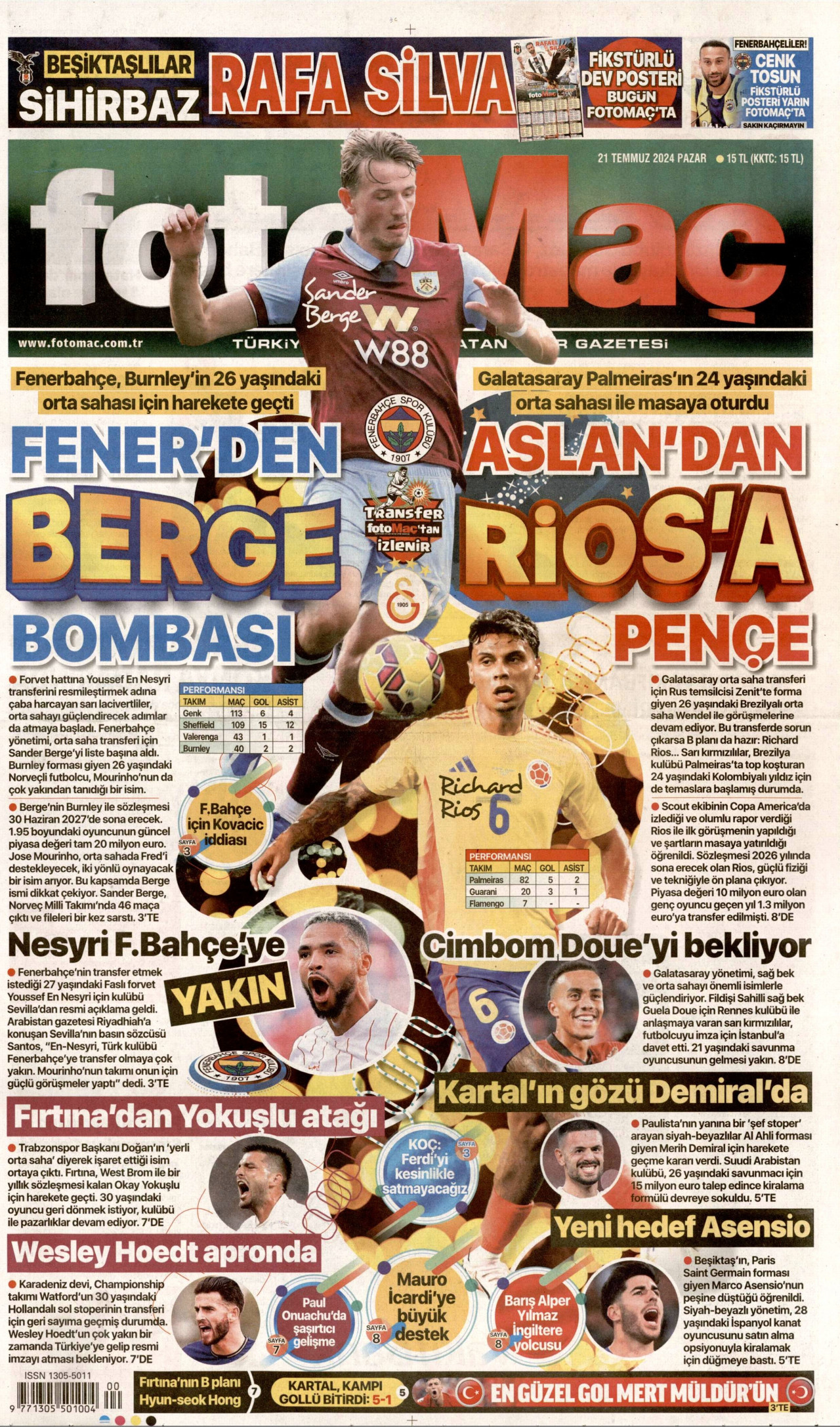 FOTOMAÇ gazetesinin 21 Temmuz 2024 tarihli birinci sayfası