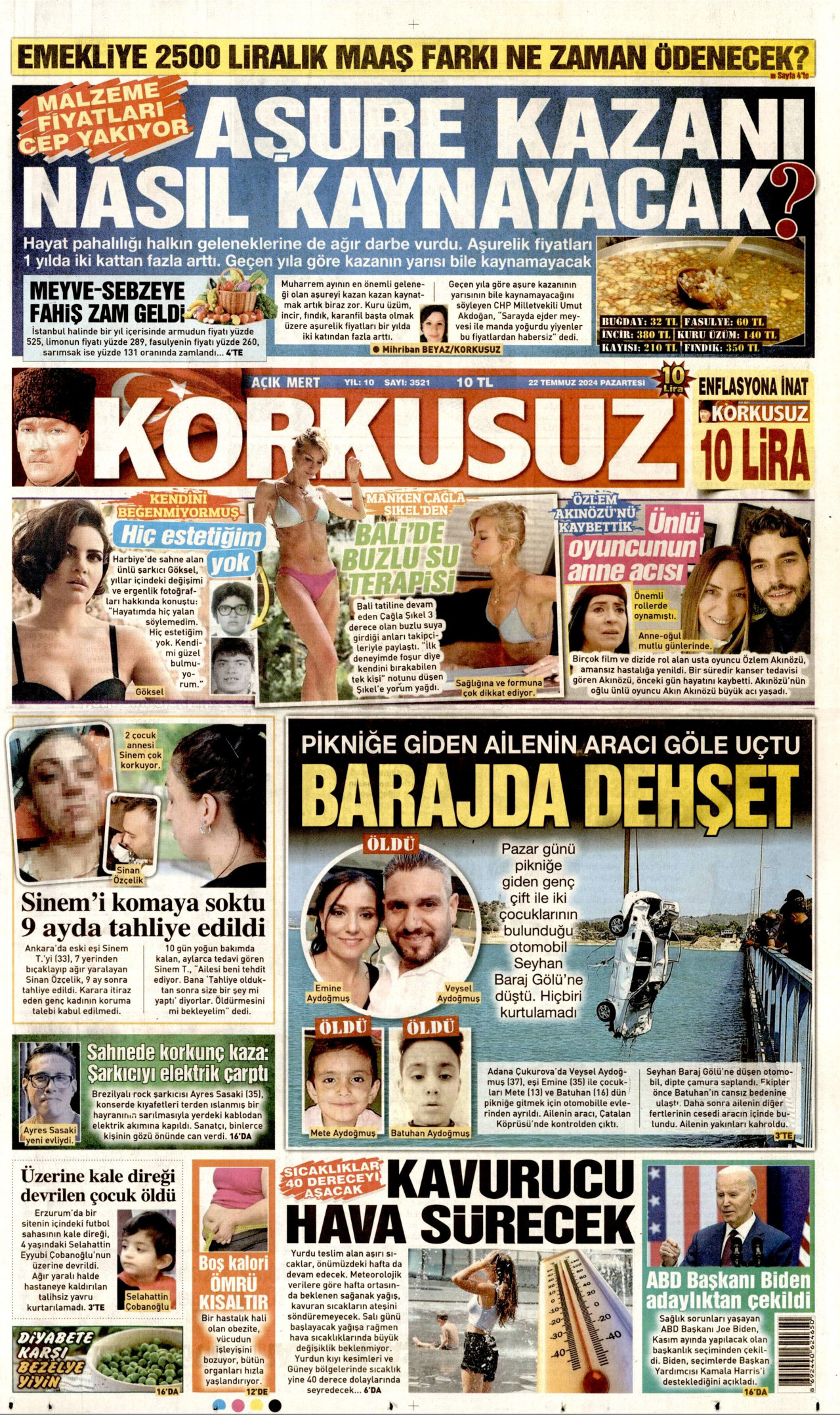 KORKUSUZ gazetesinin 22 Temmuz 2024 tarihli birinci sayfası