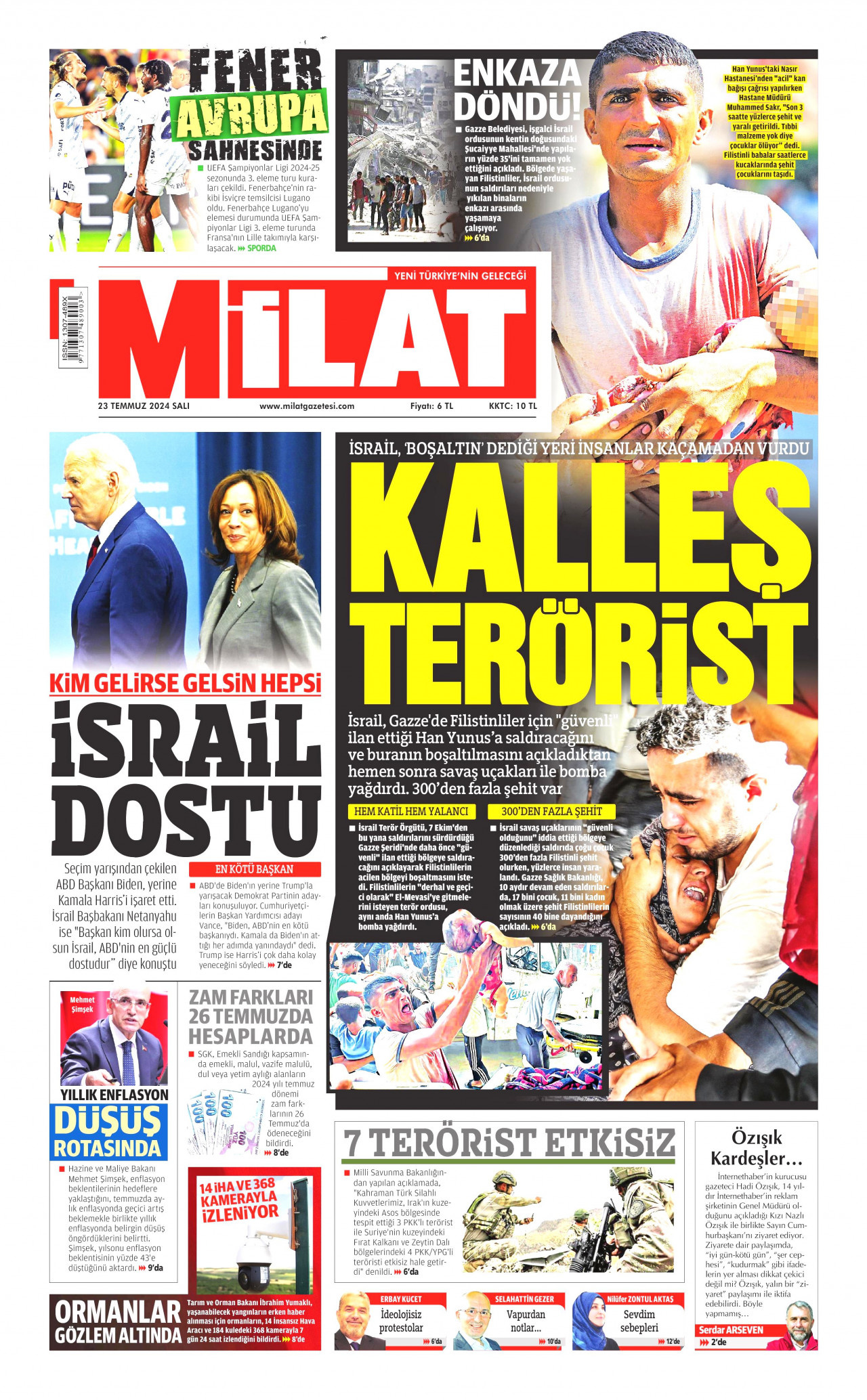 MİLAT gazetesinin 23 Temmuz 2024 tarihli birinci sayfası