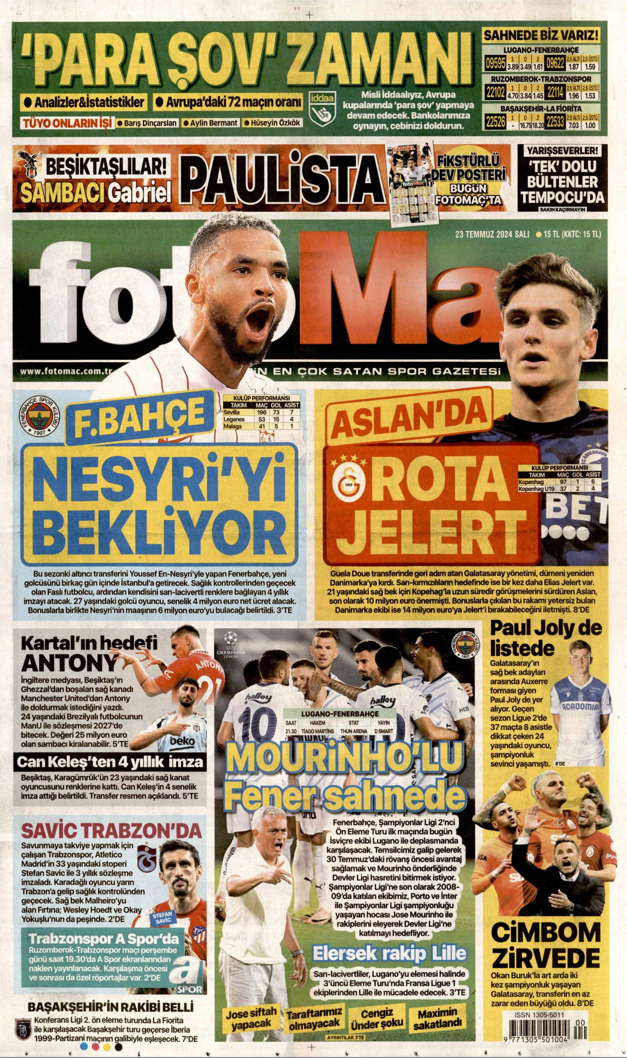 FOTOMAÇ gazetesinin 23 Temmuz 2024 tarihli birinci sayfası