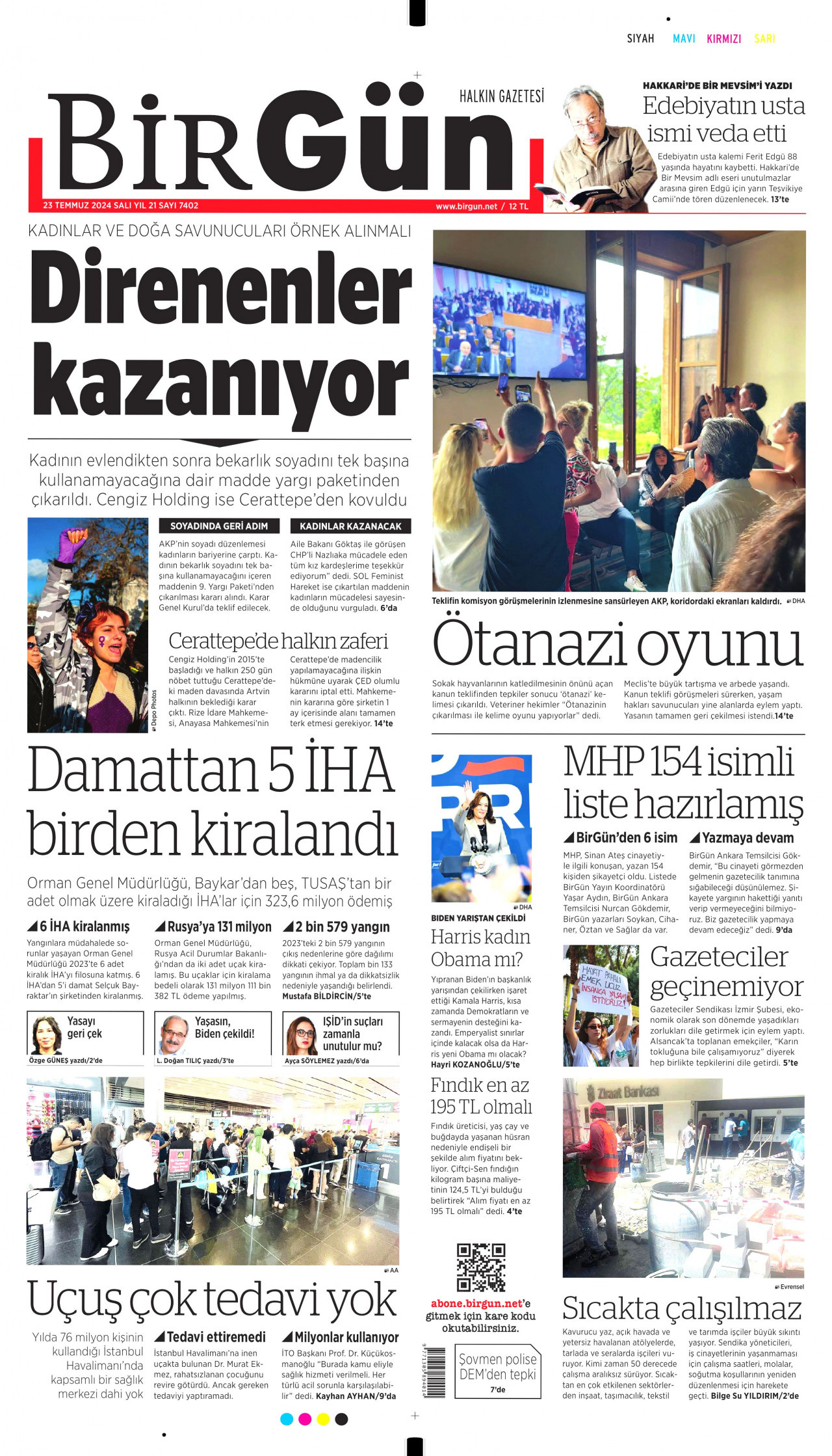 BİRGÜN gazetesinin 23 Temmuz 2024 tarihli birinci sayfası
