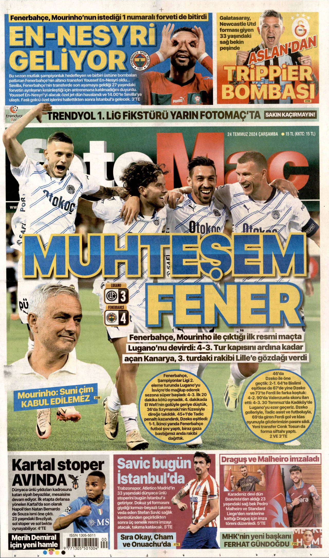 FOTOMAÇ gazetesinin 24 Temmuz 2024 tarihli birinci sayfası