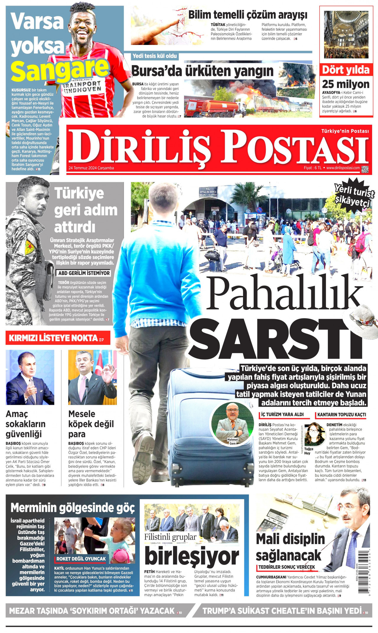 DİRİLİŞ POSTASI gazetesinin 24 Temmuz 2024 tarihli birinci sayfası