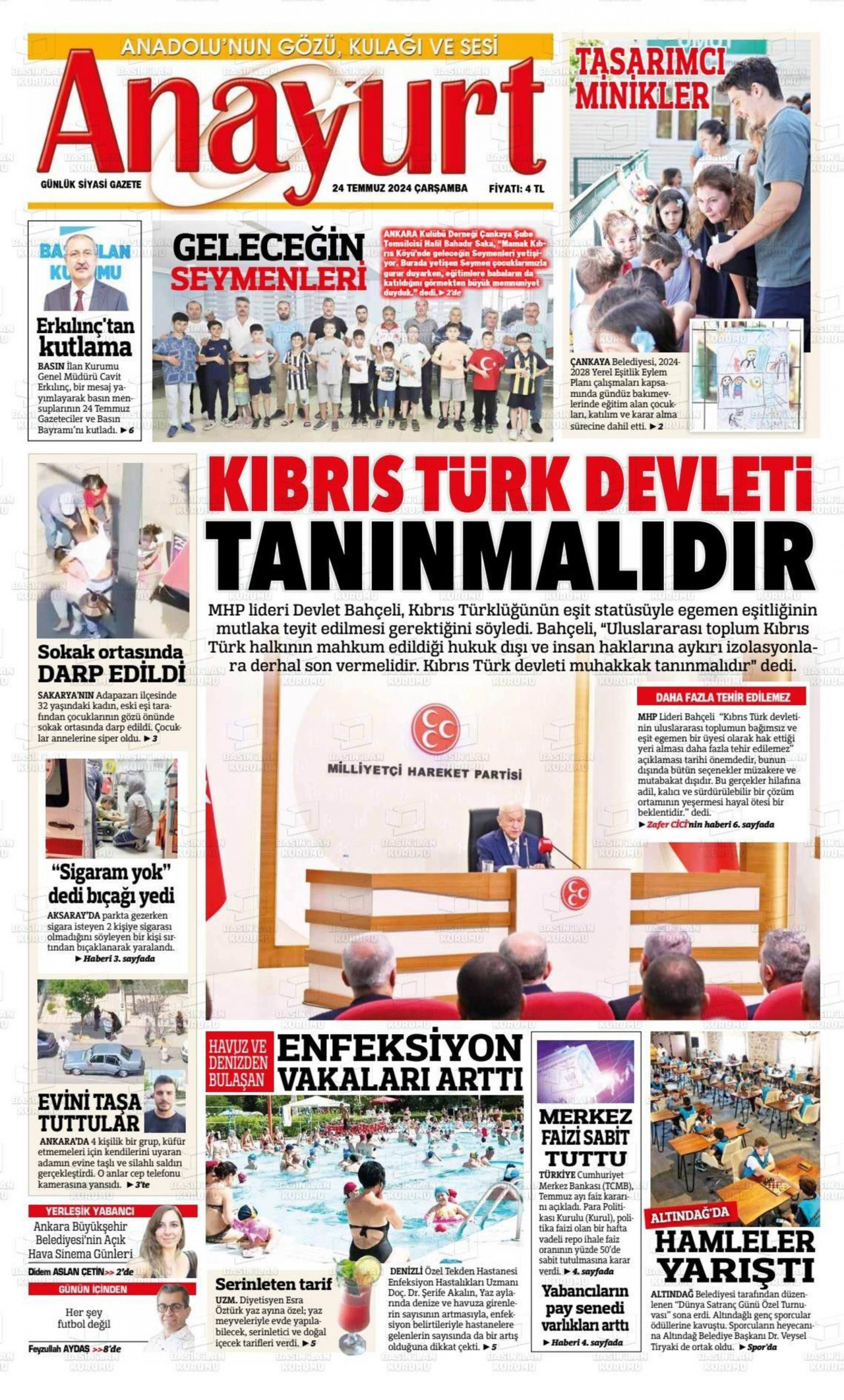 ANAYURT gazetesinin 24 Temmuz 2024 tarihli birinci sayfası