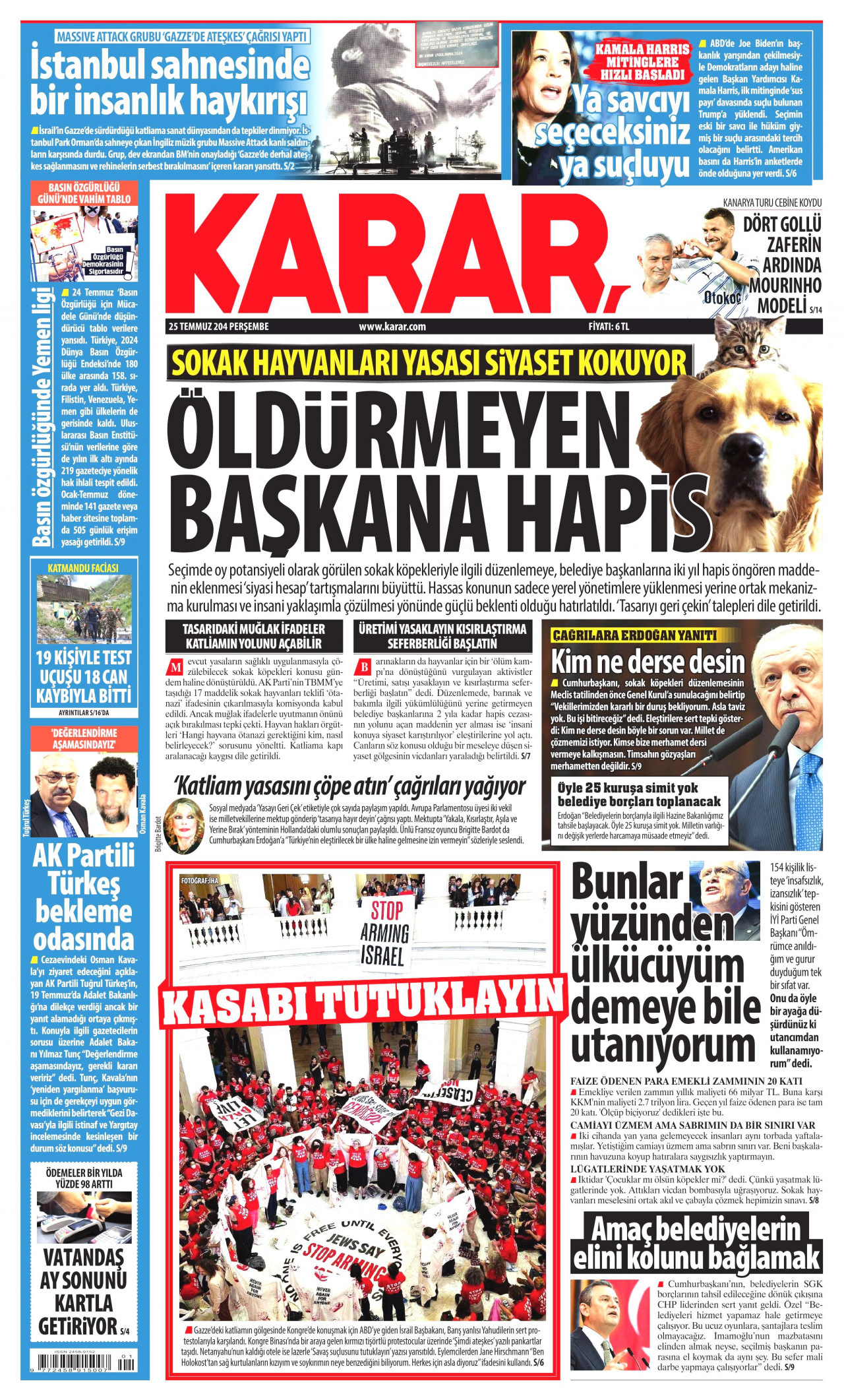 KARAR gazetesinin 25 Temmuz 2024 tarihli birinci sayfası