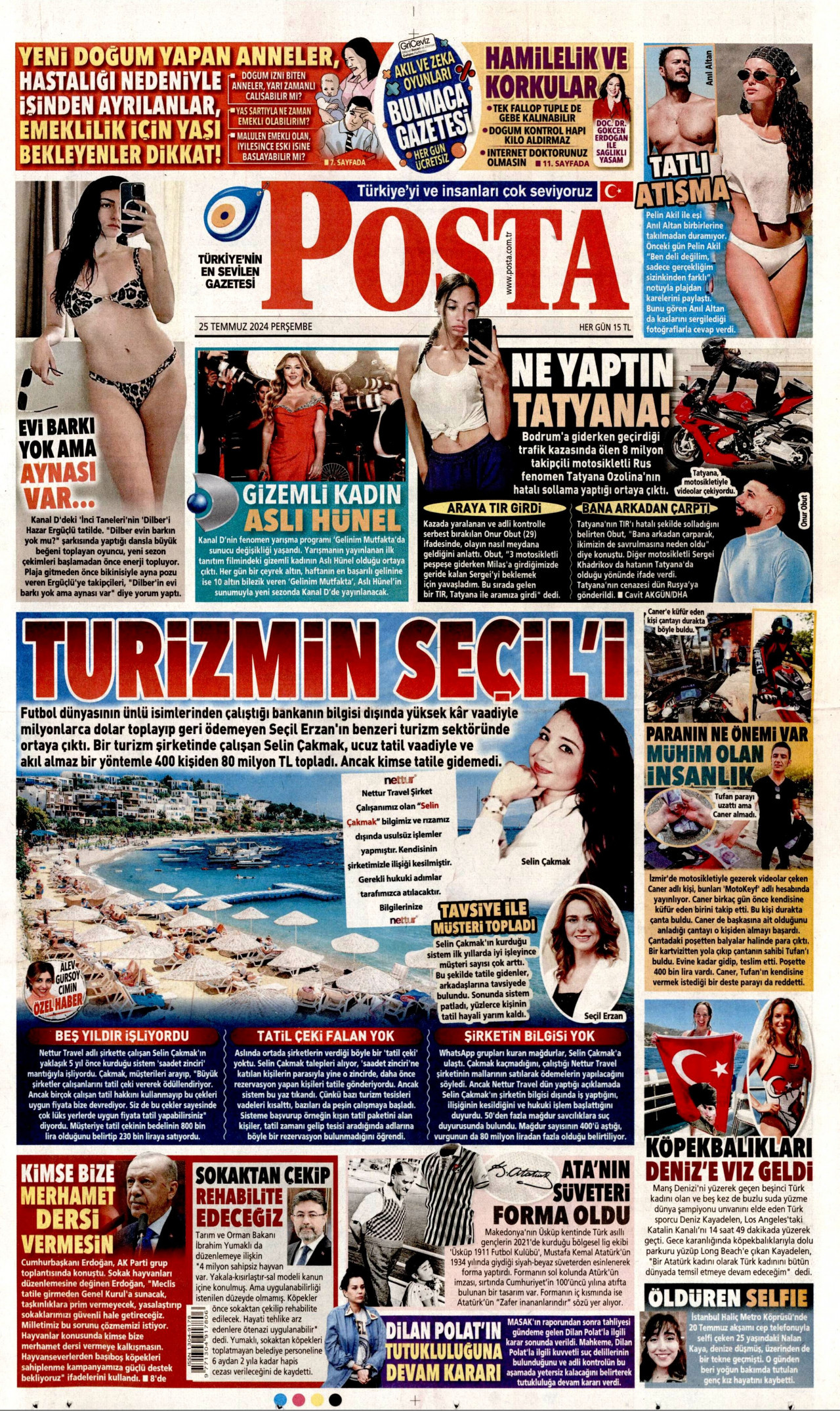 POSTA gazetesinin 25 Temmuz 2024 tarihli birinci sayfası