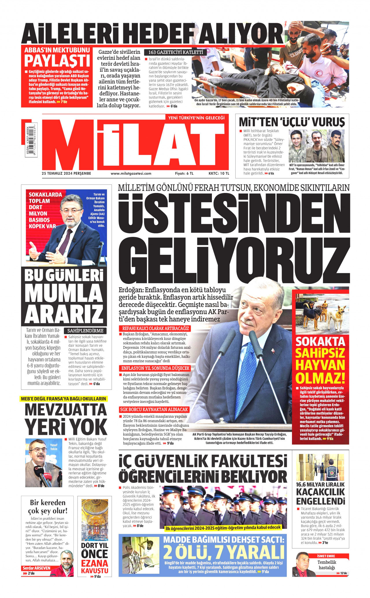 MİLAT gazetesinin 25 Temmuz 2024 tarihli birinci sayfası