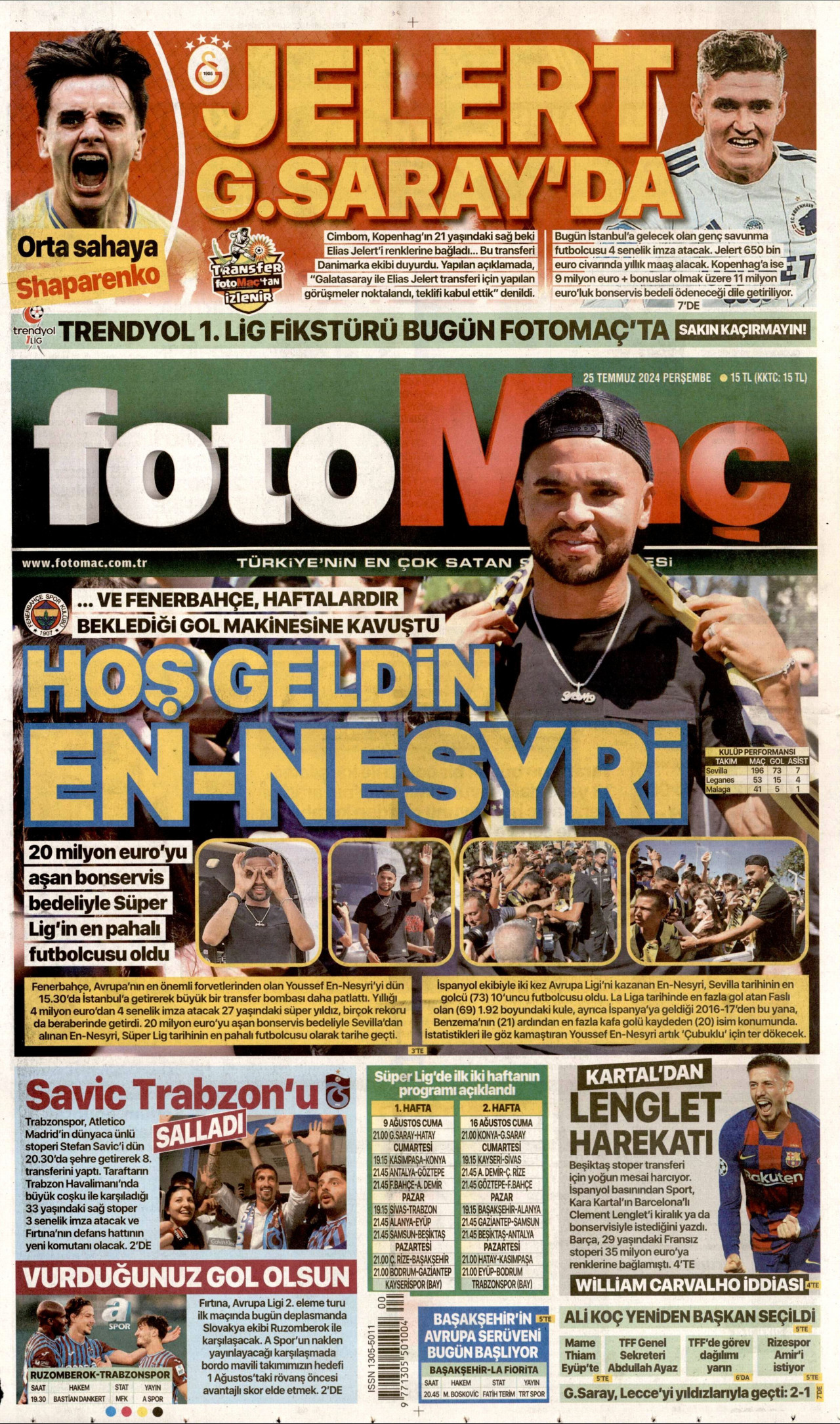 FOTOMAÇ gazetesinin 25 Temmuz 2024 tarihli birinci sayfası