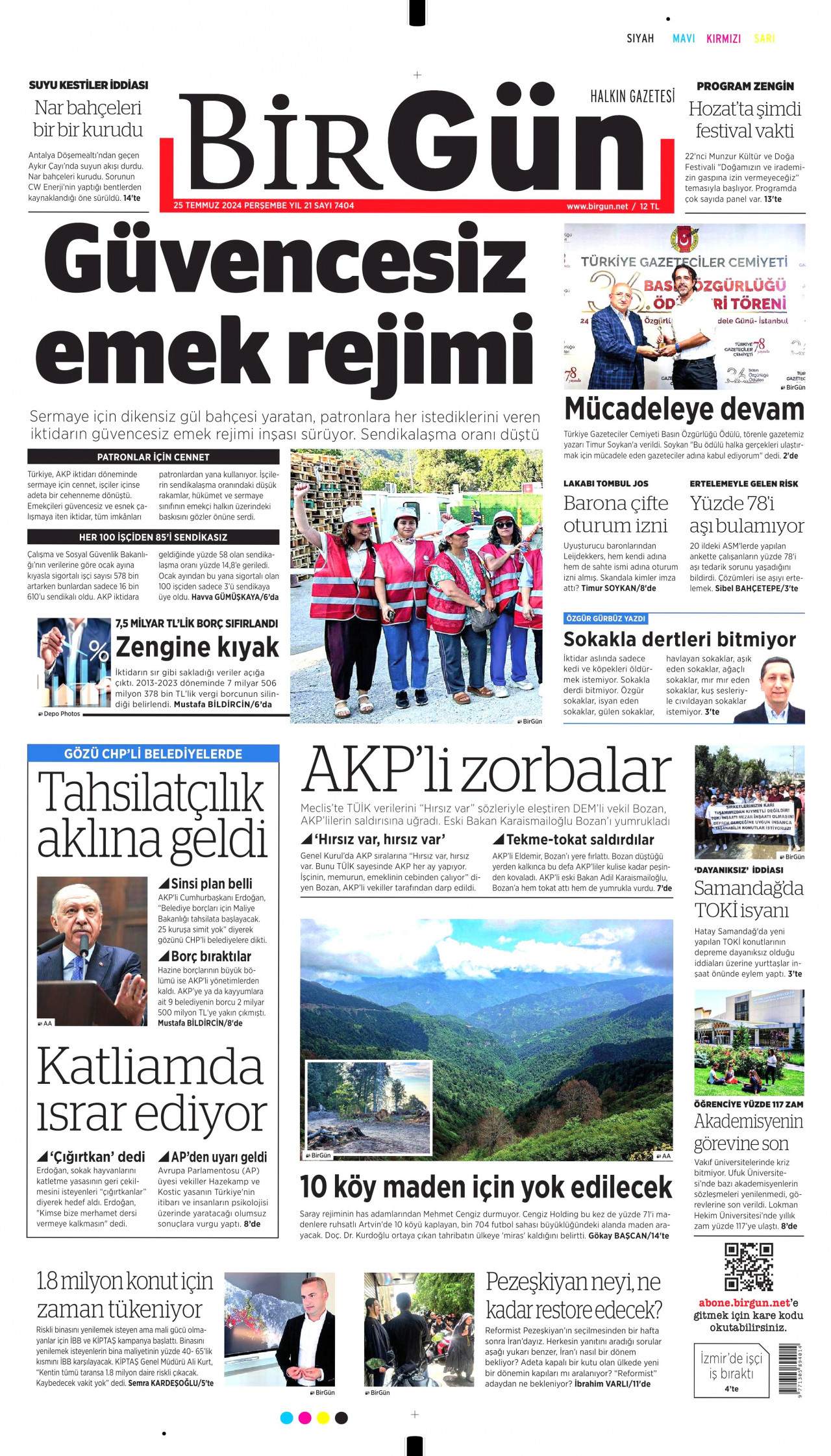 BİRGÜN gazetesinin 25 Temmuz 2024 tarihli birinci sayfası