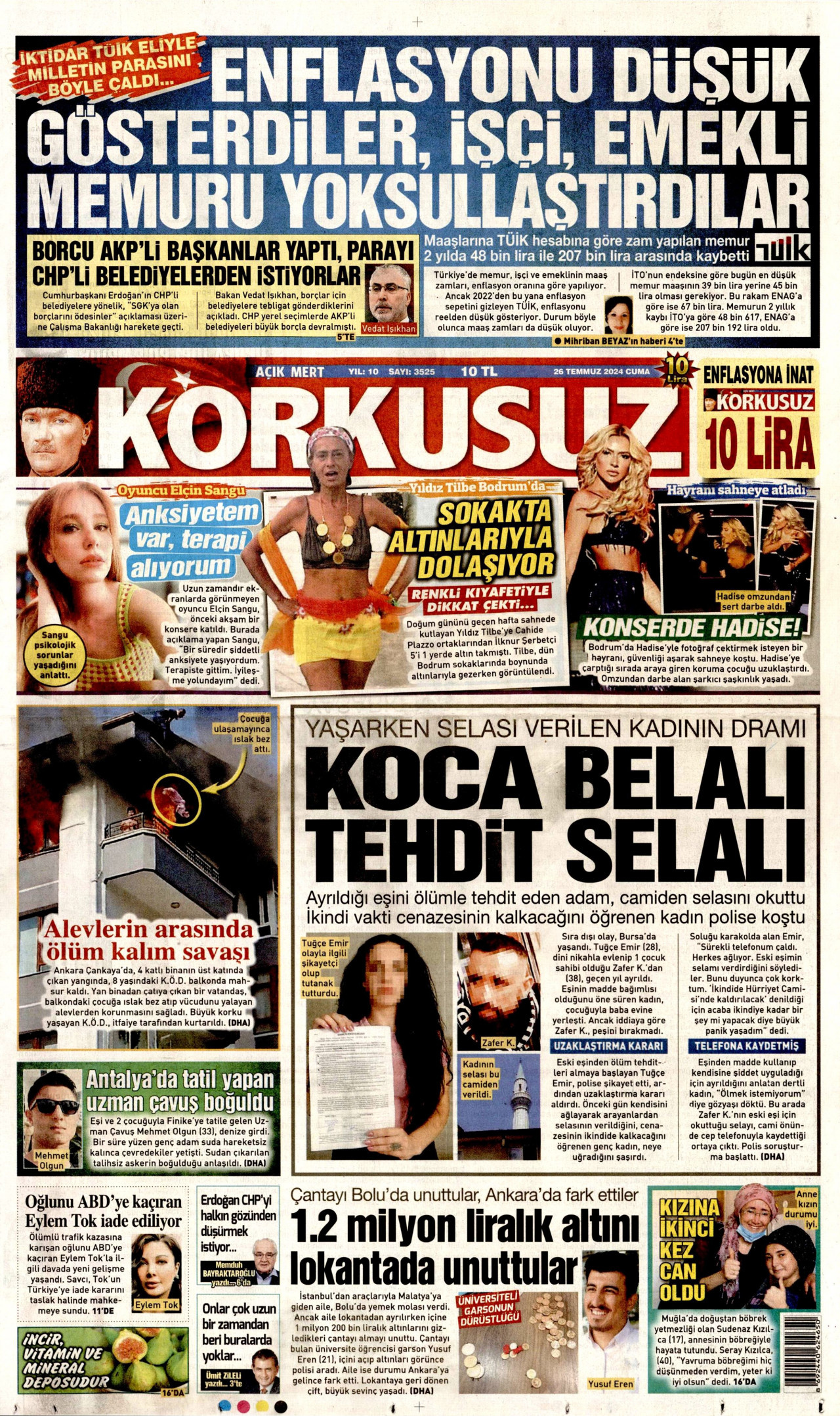 KORKUSUZ gazetesinin 26 Temmuz 2024 tarihli birinci sayfası