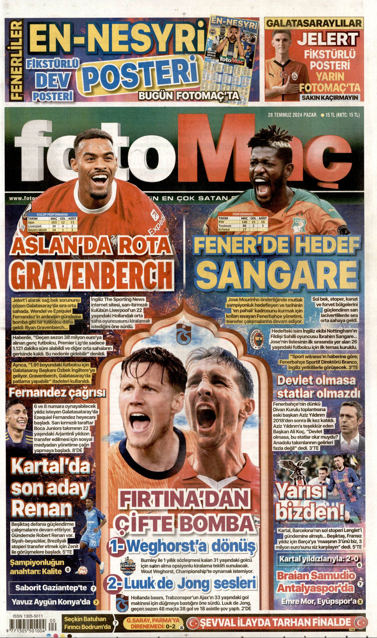 FOTOMAÇ gazetesinin 28 Temmuz 2024 tarihli birinci sayfası