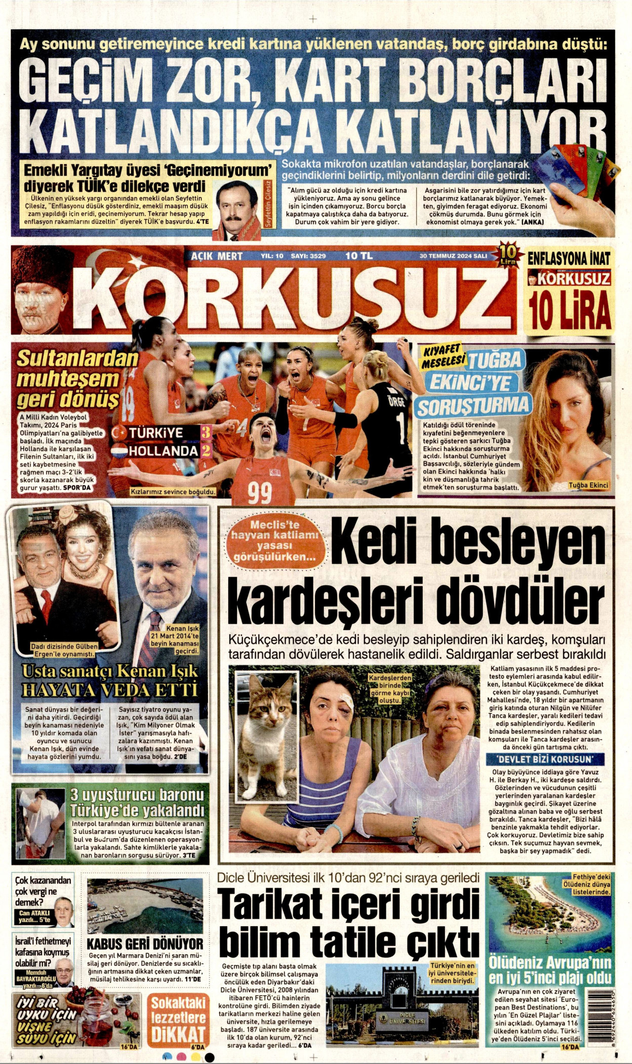 KORKUSUZ gazetesinin 30 Temmuz 2024 tarihli birinci sayfası