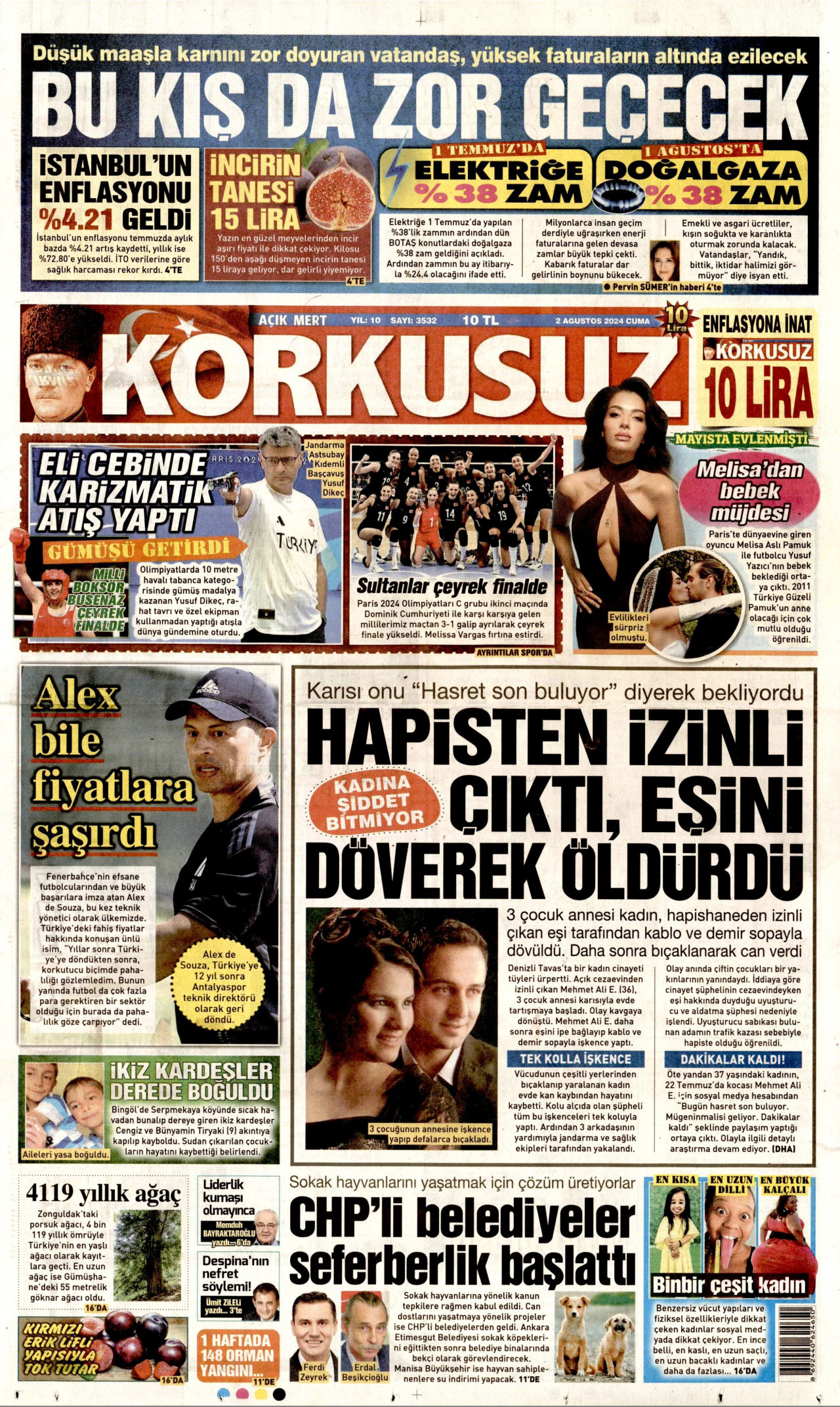 KORKUSUZ gazetesinin 2 Ağustos 2024 tarihli birinci sayfası