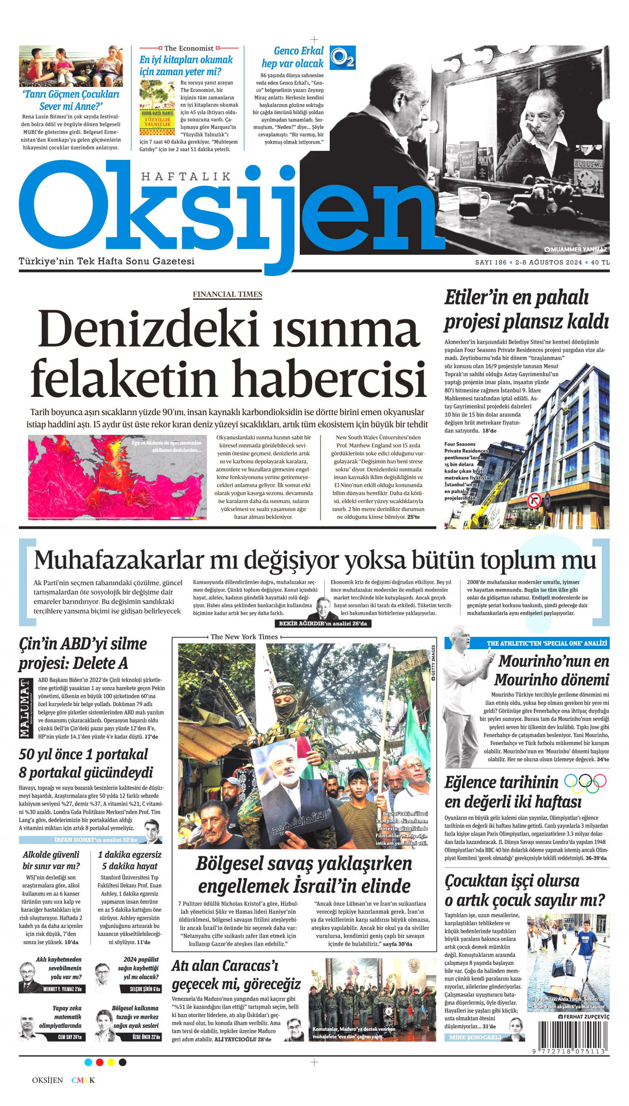 OKSİJEN gazetesinin 2 Ağustos 2024 tarihli birinci sayfası