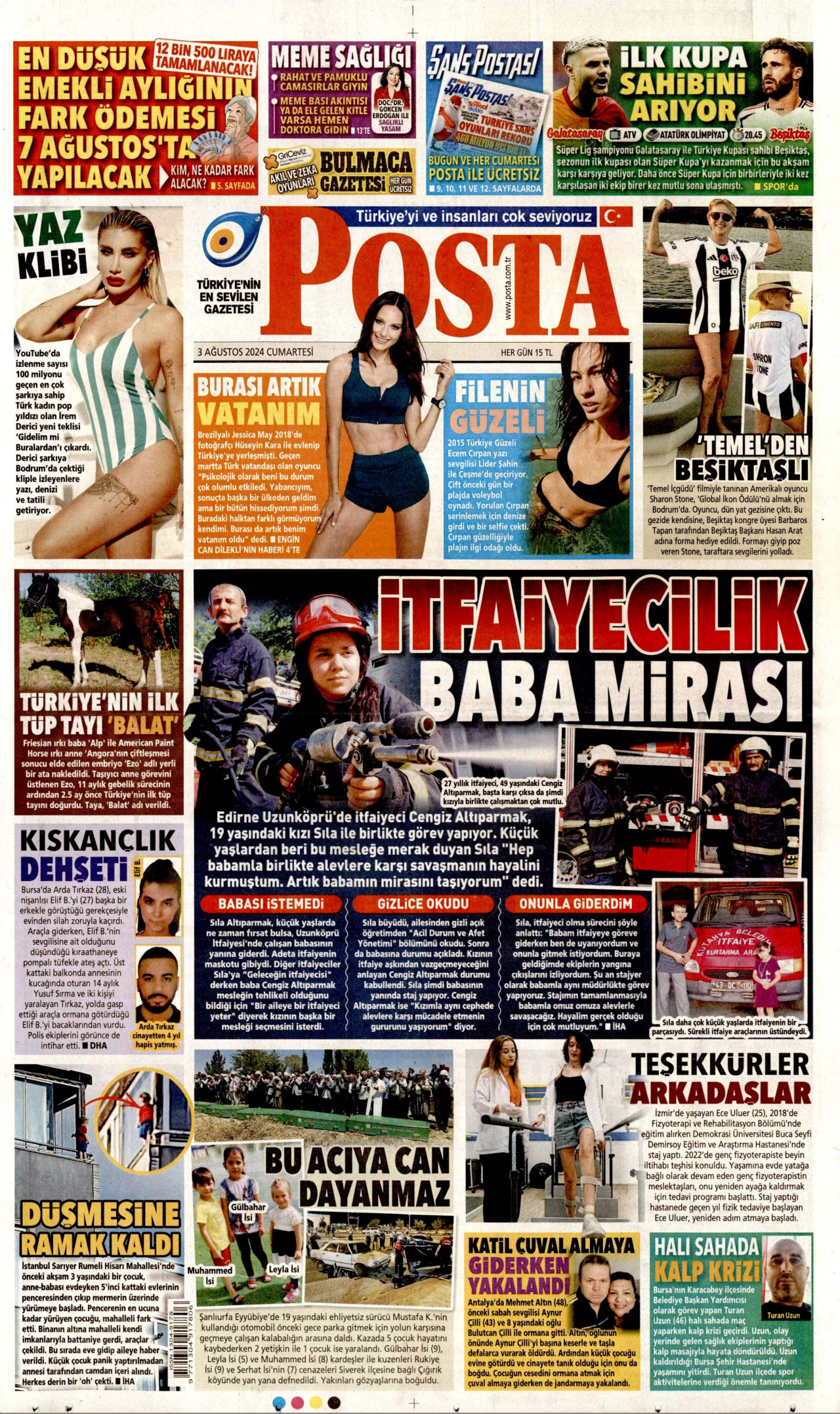 POSTA gazetesinin 3 Ağustos 2024 tarihli birinci sayfası