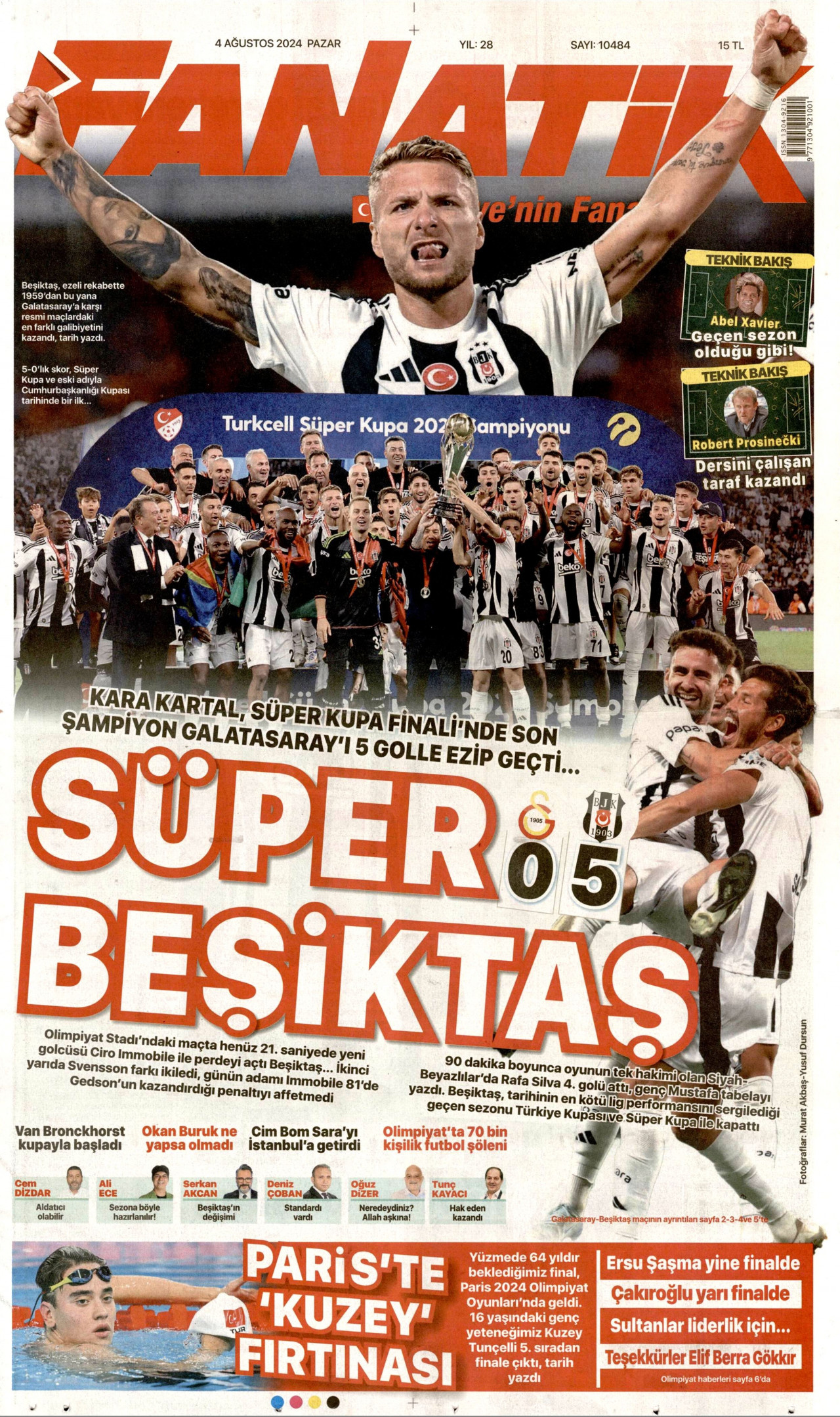 FANATİK gazetesinin 4 Ağustos 2024 tarihli birinci sayfası