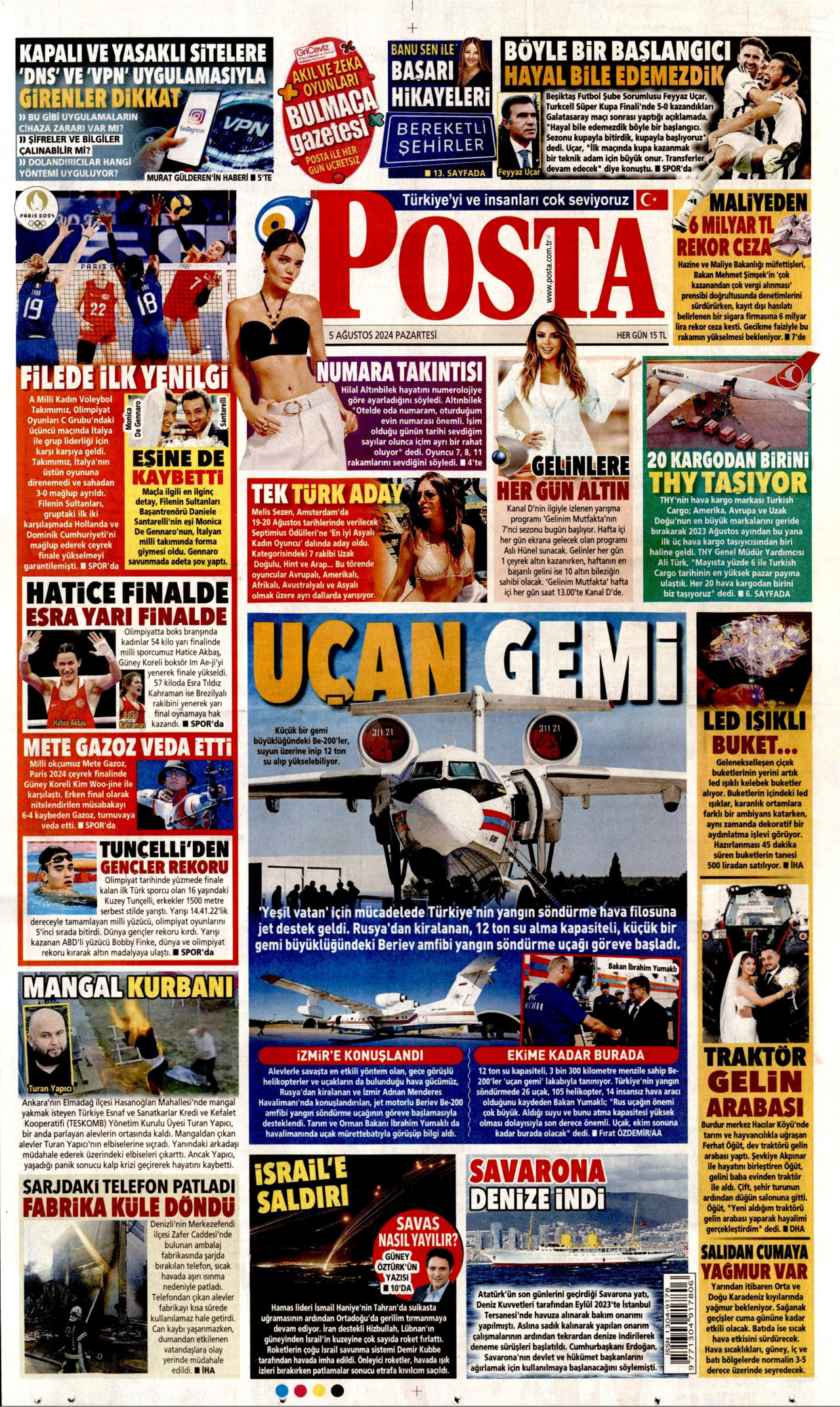 POSTA gazetesinin 5 Ağustos 2024 tarihli birinci sayfası