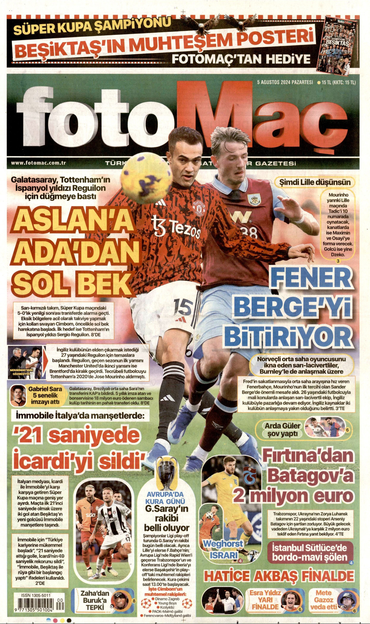 FOTOMAÇ gazetesinin 5 Ağustos 2024 tarihli birinci sayfası
