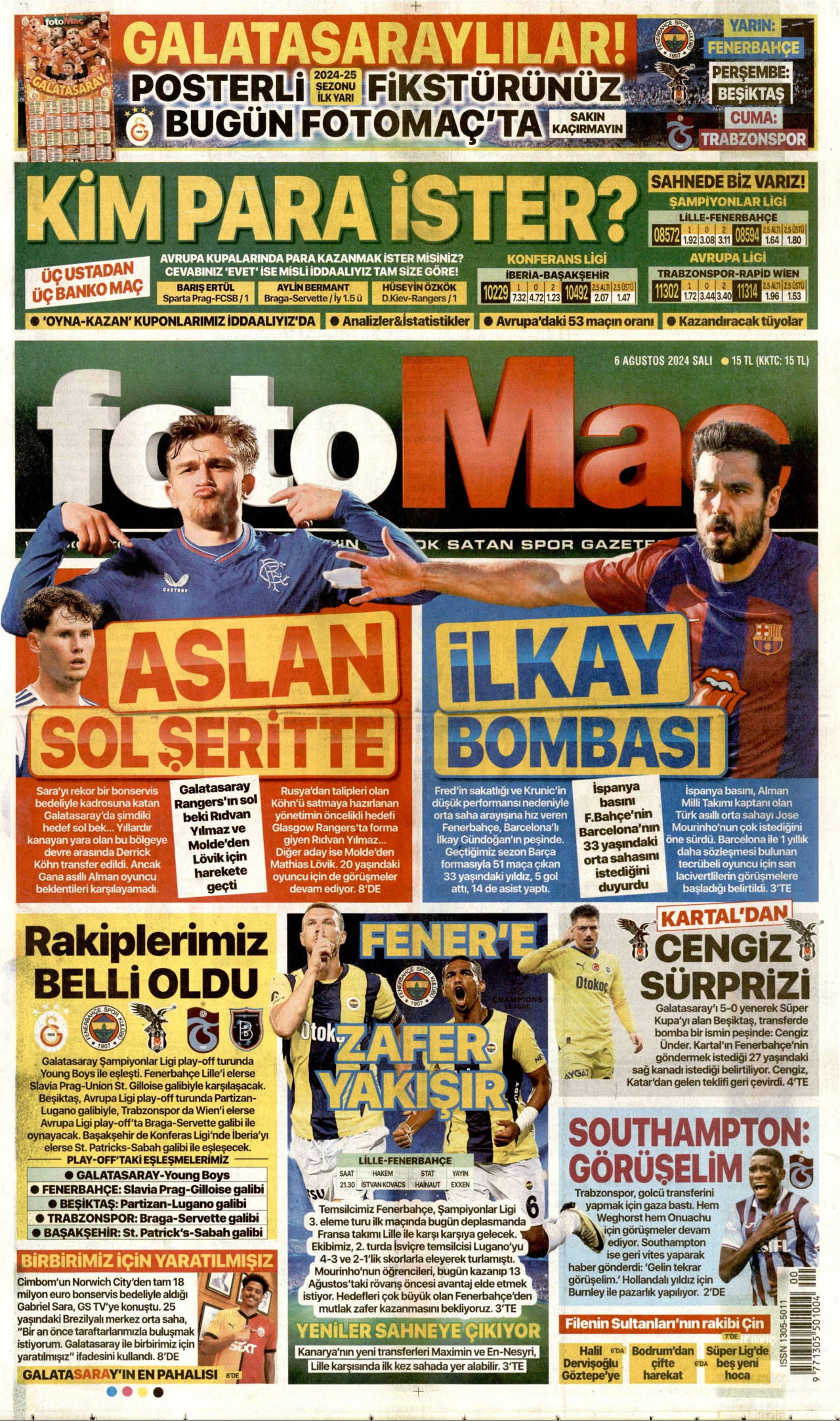 FOTOMAÇ gazetesinin 6 Ağustos 2024 tarihli birinci sayfası