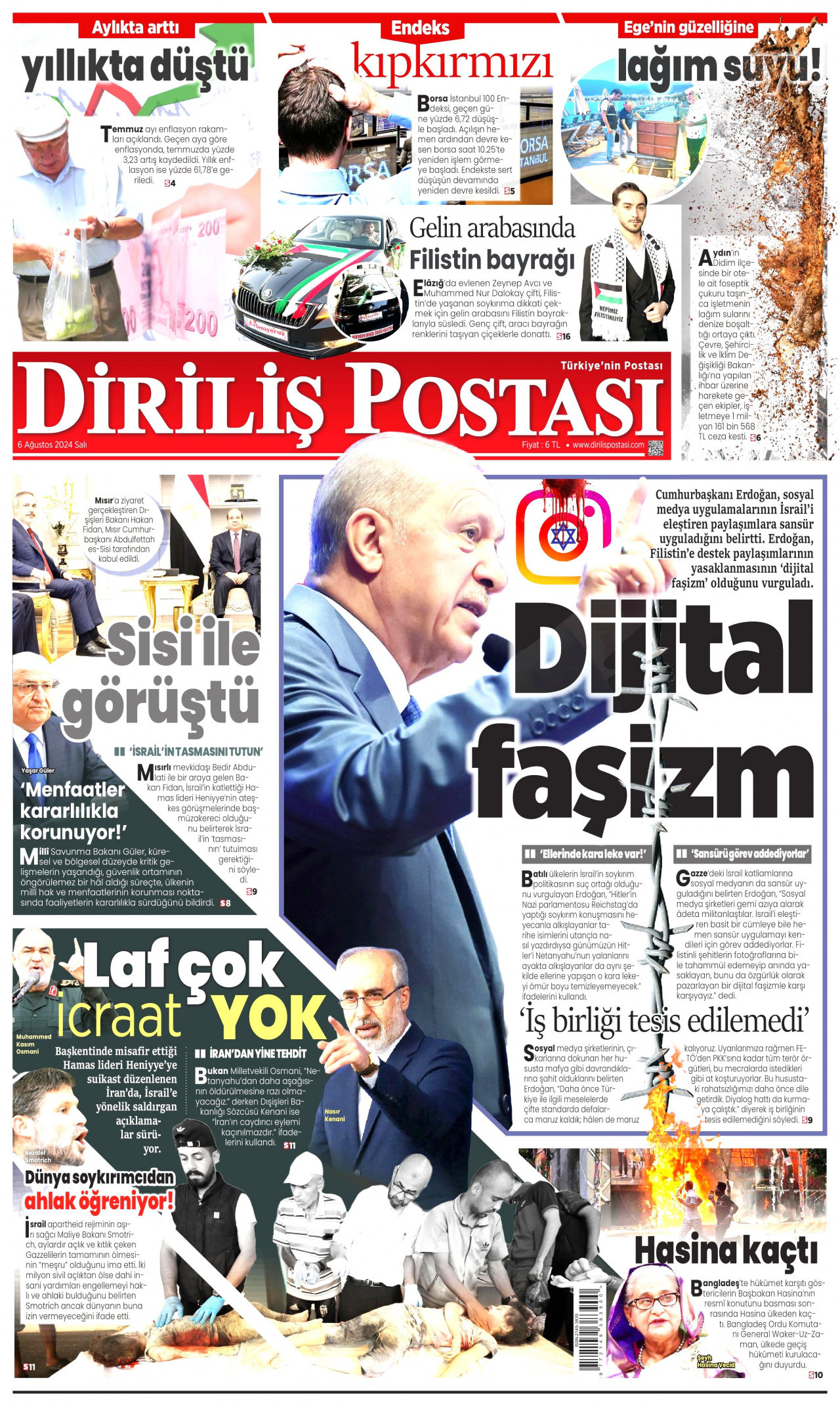 DİRİLİŞ POSTASI gazetesinin 6 Ağustos 2024 tarihli birinci sayfası