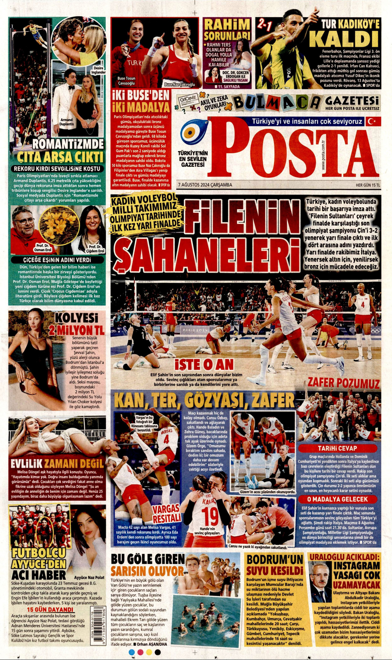 POSTA gazetesinin 7 Ağustos 2024 tarihli birinci sayfası