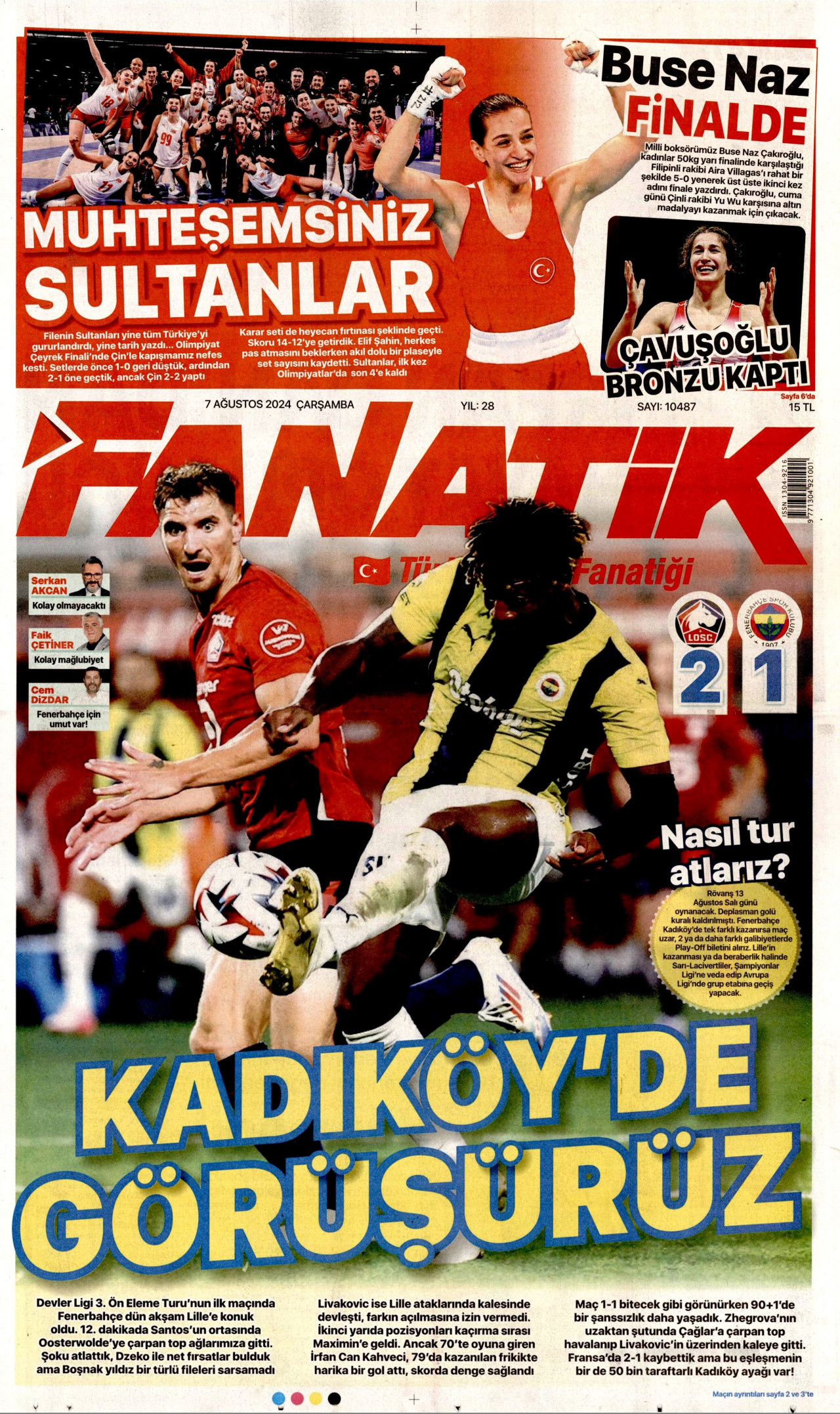 FANATİK gazetesinin 7 Ağustos 2024 tarihli birinci sayfası