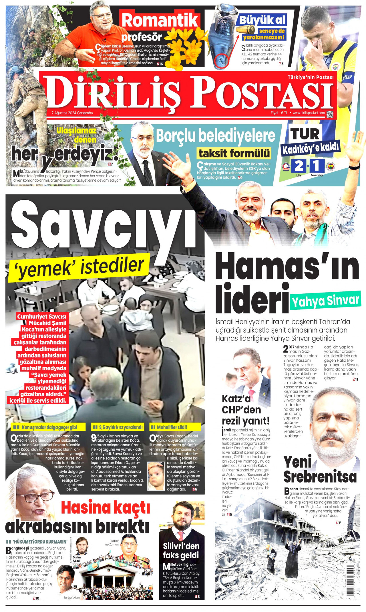DİRİLİŞ POSTASI gazetesinin 7 Ağustos 2024 tarihli birinci sayfası