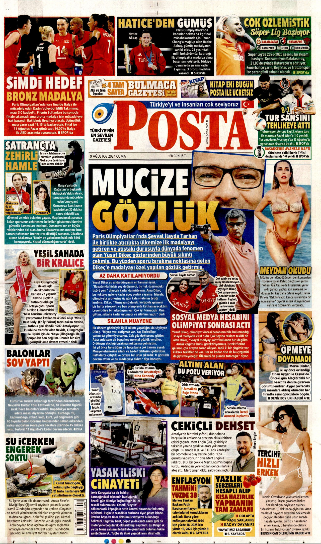 POSTA gazetesinin 9 Ağustos 2024 tarihli birinci sayfası