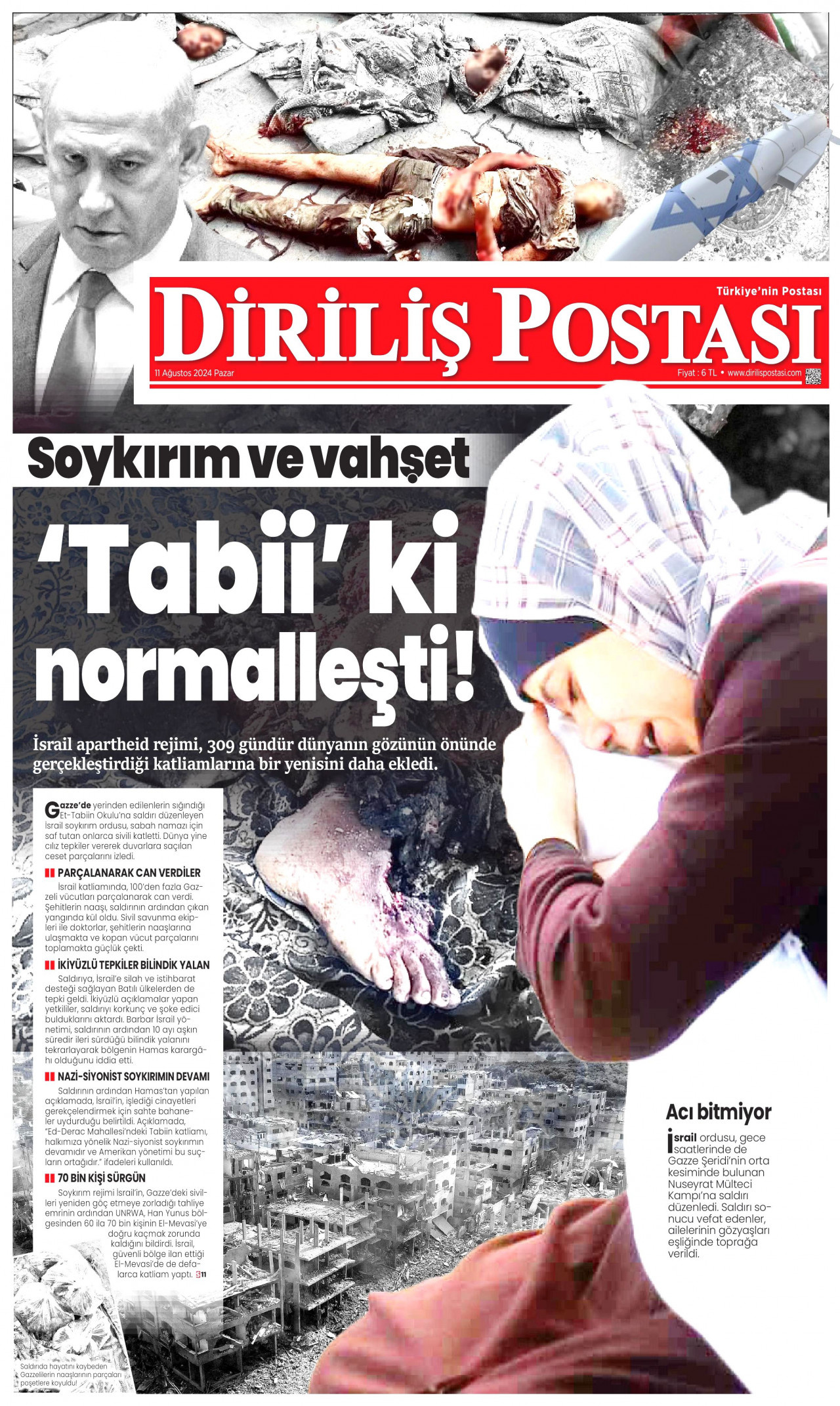 DİRİLİŞ POSTASI gazetesinin 11 Ağustos 2024 tarihli birinci sayfası