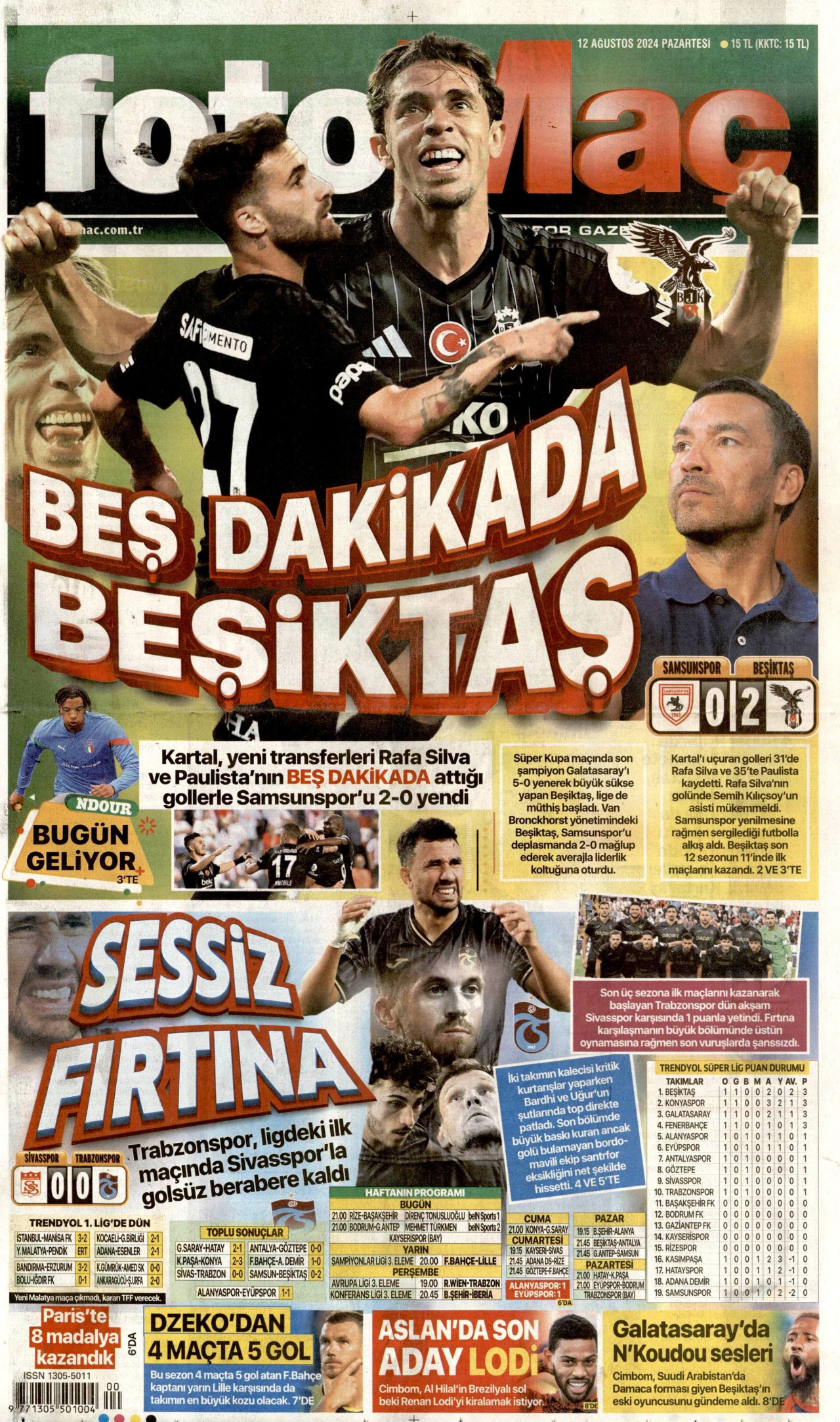FOTOMAÇ gazetesinin 12 Ağustos 2024 tarihli birinci sayfası