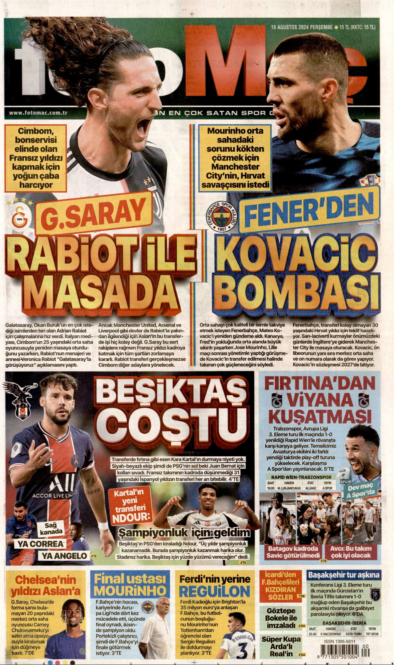FOTOMAÇ gazetesinin 15 Ağustos 2024 tarihli birinci sayfası