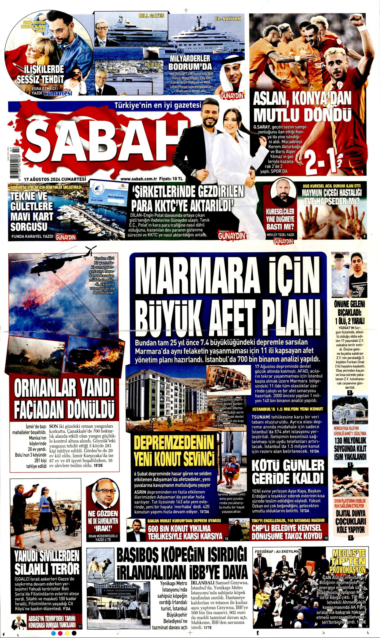 SABAH gazetesinin 17 Ağustos 2024 tarihli birinci sayfası