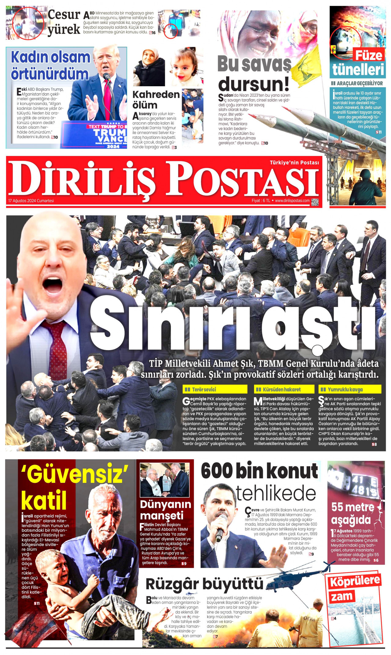DİRİLİŞ POSTASI gazetesinin 17 Ağustos 2024 tarihli birinci sayfası