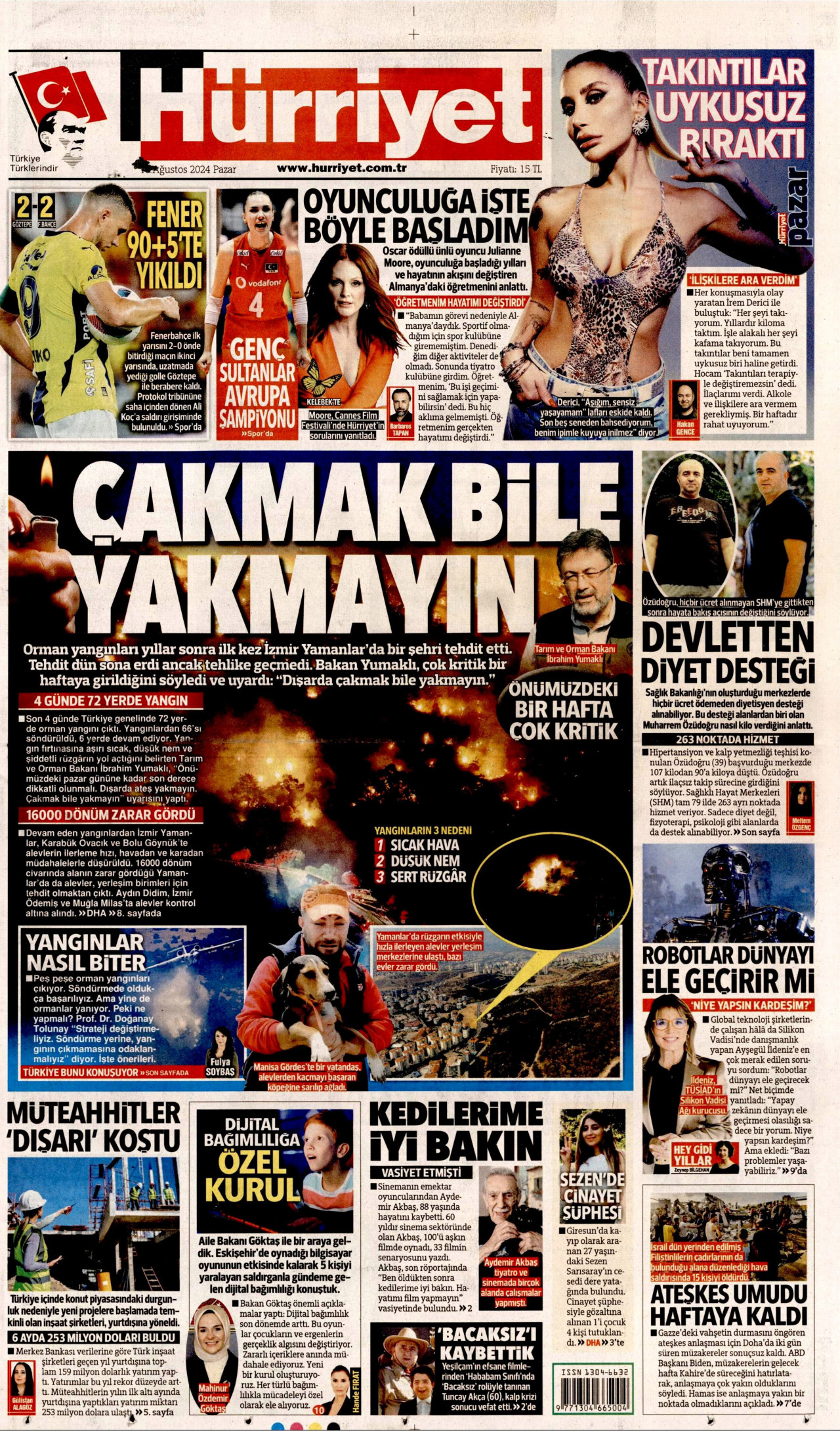 HÜRRİYET gazetesinin 18 Ağustos 2024 tarihli birinci sayfası
