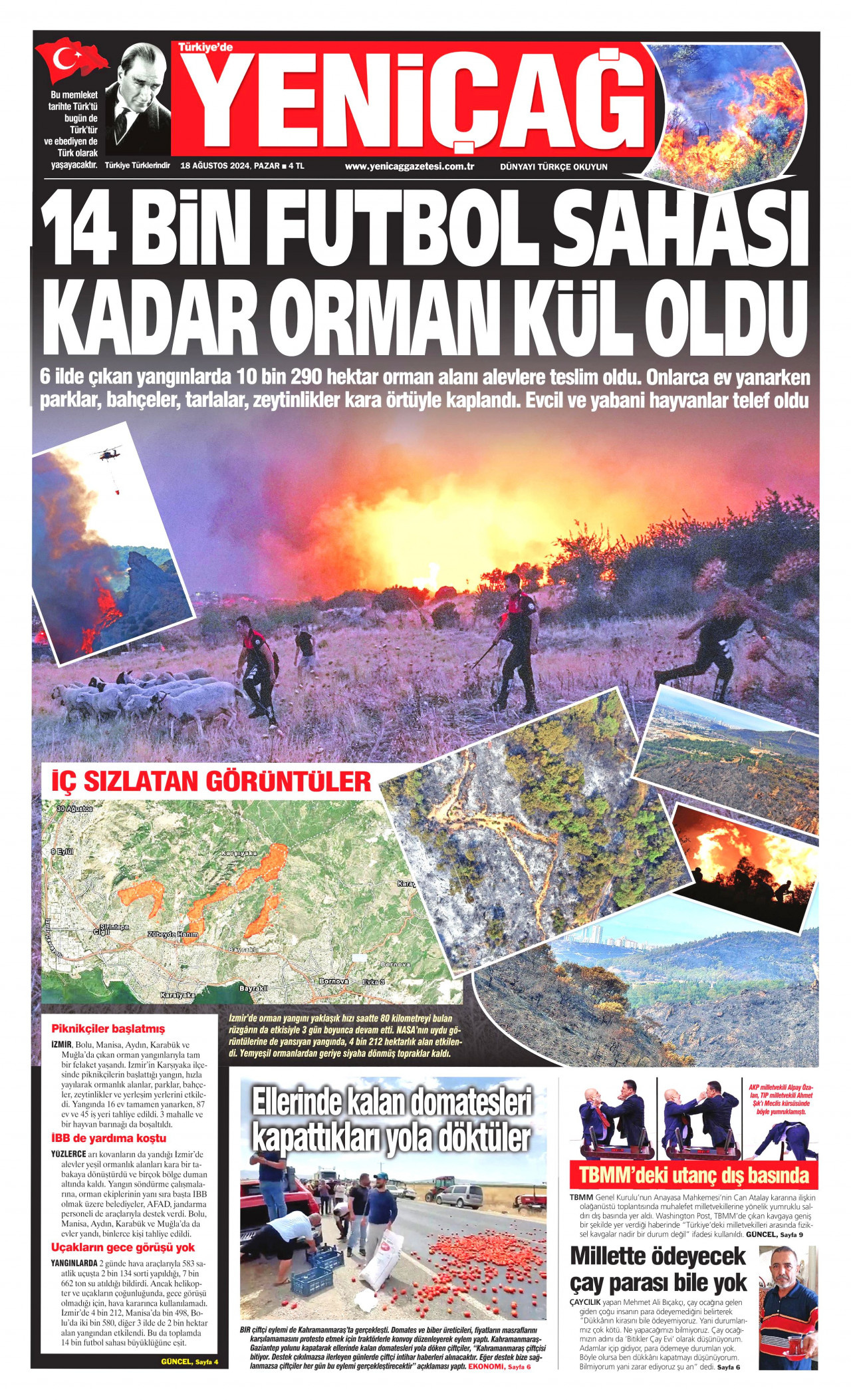 YENİÇAĞ gazetesinin 18 Ağustos 2024 tarihli birinci sayfası