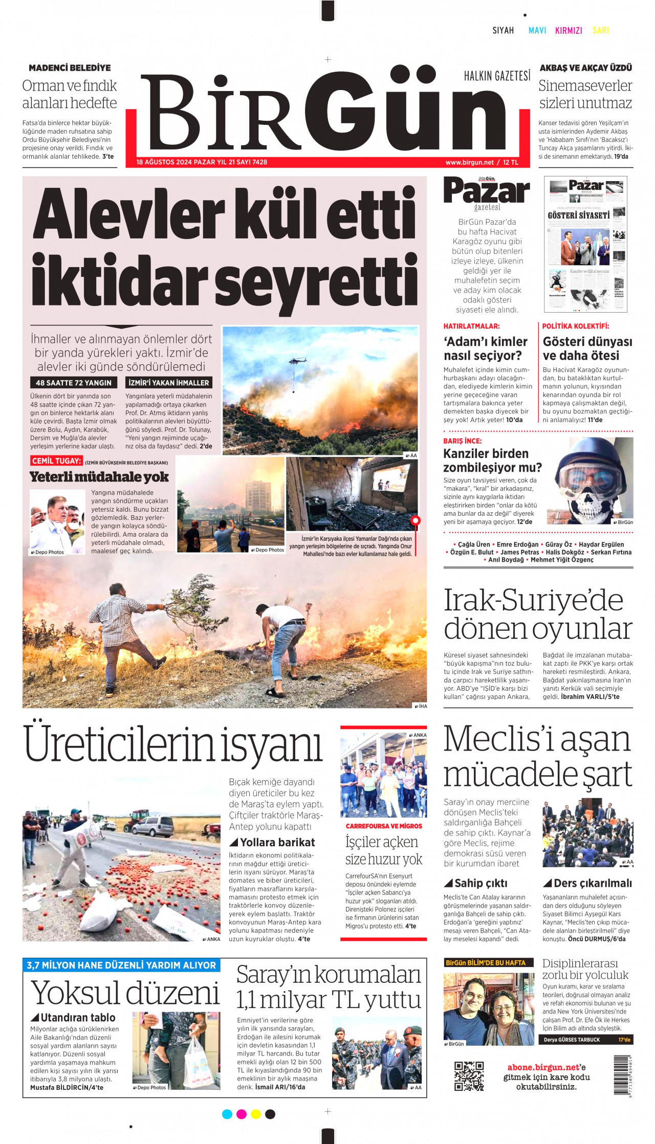 BİRGÜN gazetesinin 18 Ağustos 2024 tarihli birinci sayfası