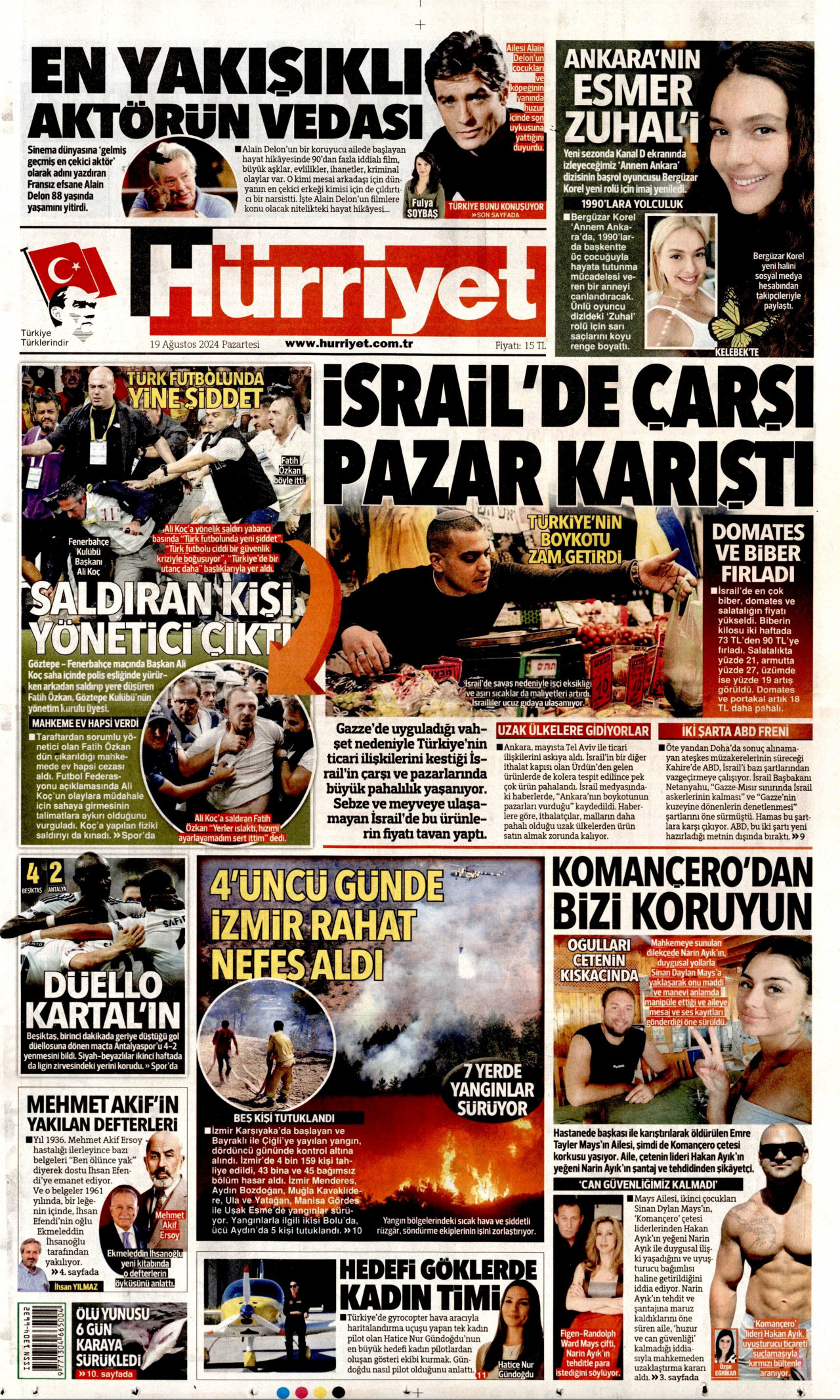 HÜRRİYET gazetesinin 19 Ağustos 2024 tarihli birinci sayfası