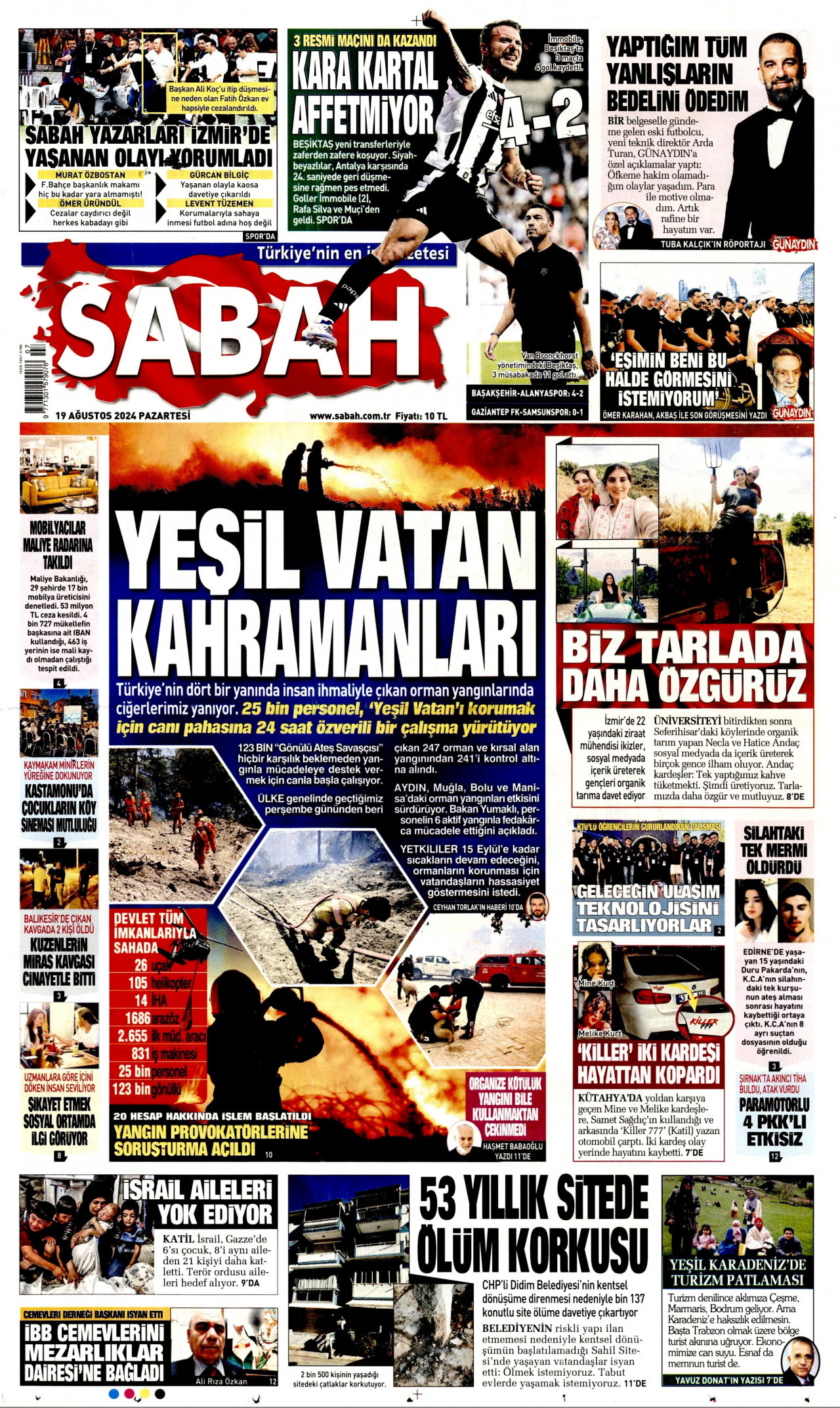 SABAH gazetesinin 19 Ağustos 2024 tarihli birinci sayfası