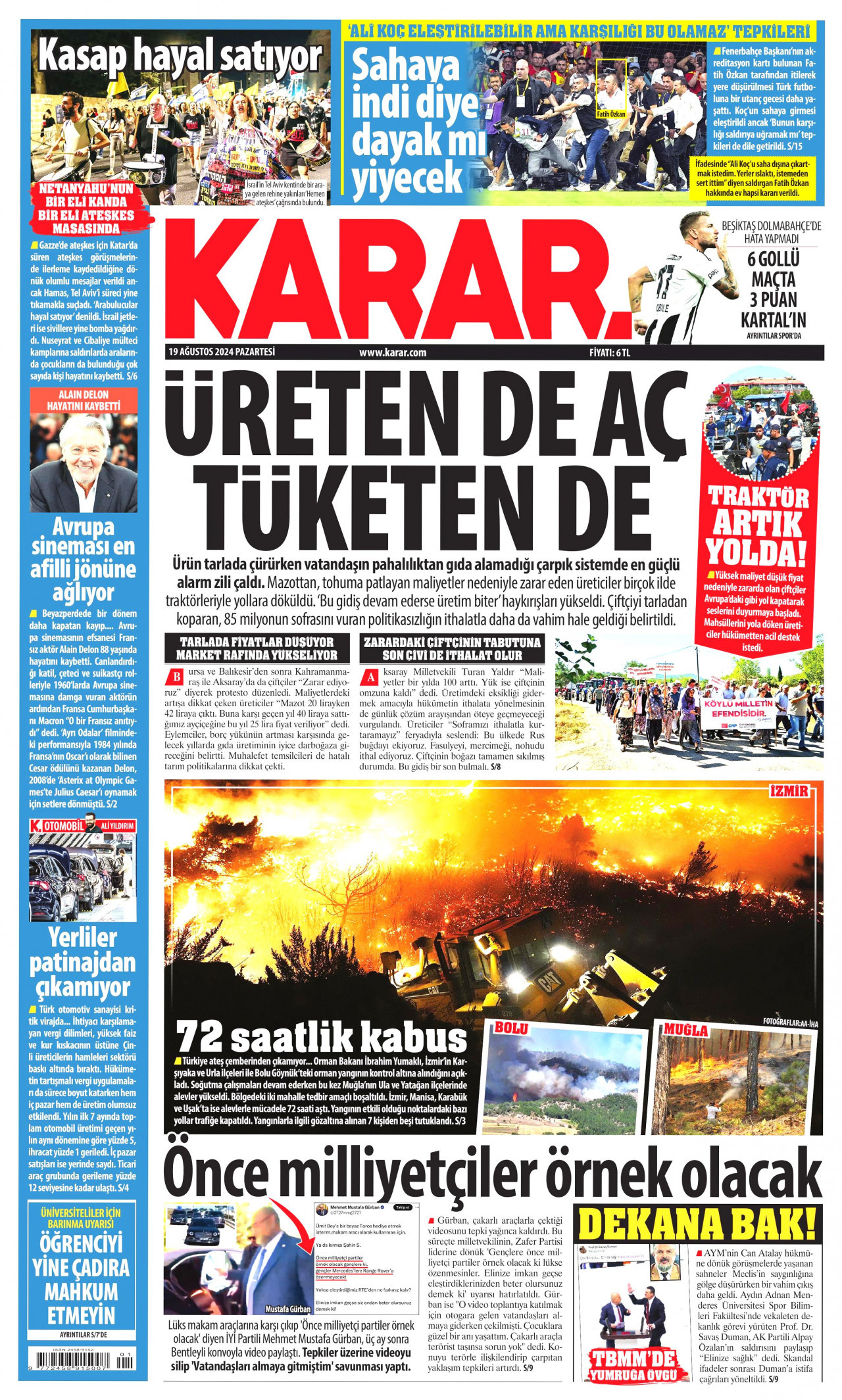 KARAR gazetesinin 19 Ağustos 2024 tarihli birinci sayfası