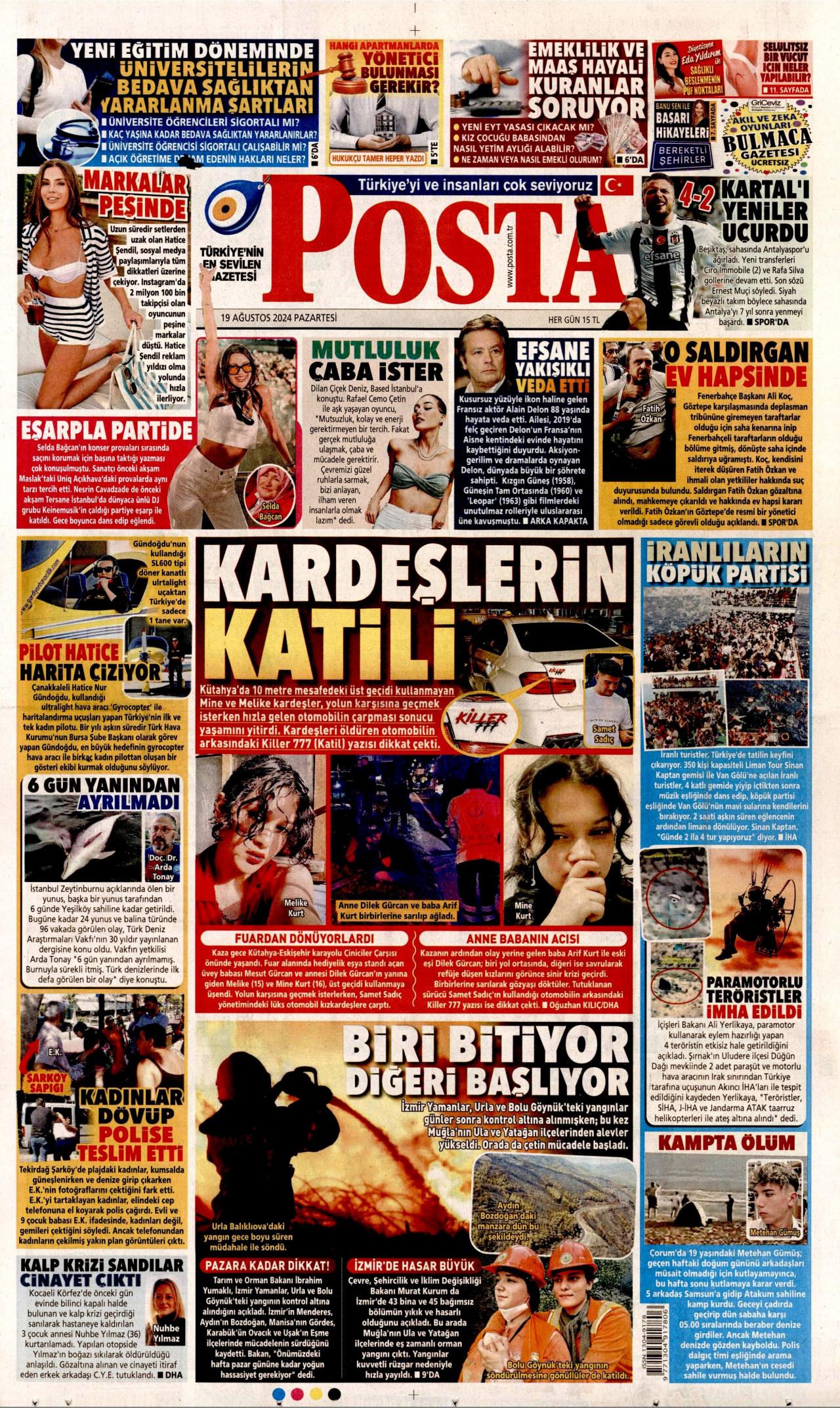 POSTA gazetesinin 19 Ağustos 2024 tarihli birinci sayfası