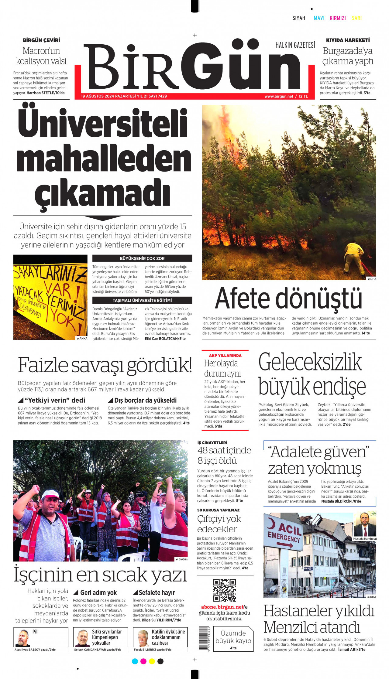 BİRGÜN gazetesinin 19 Ağustos 2024 tarihli birinci sayfası