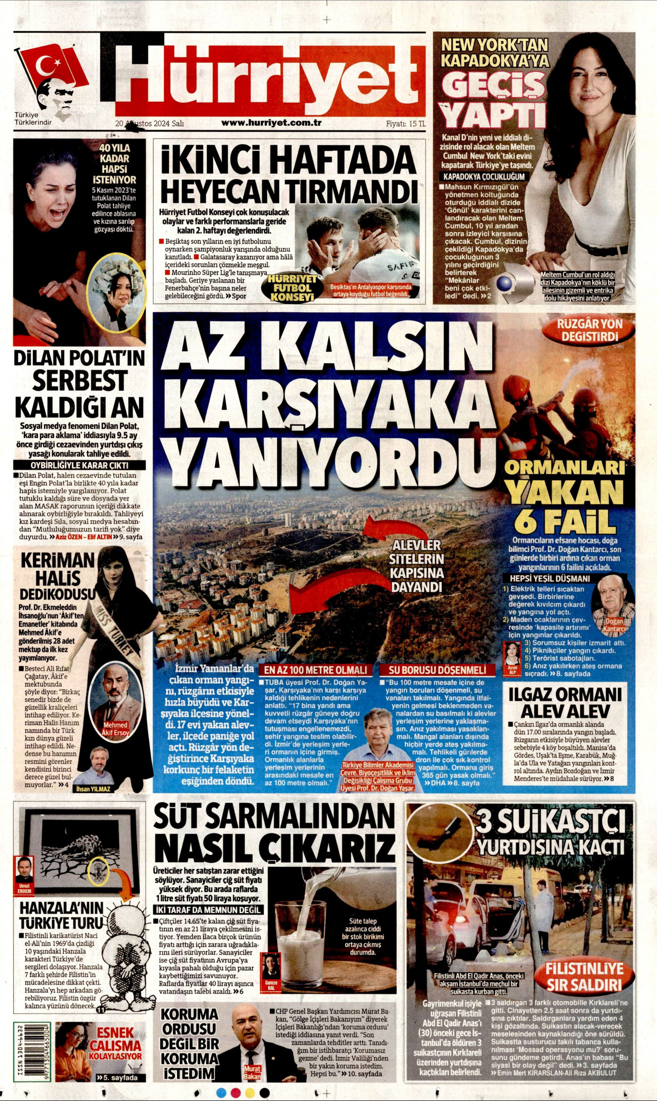 HÜRRİYET gazetesinin 20 Ağustos 2024 tarihli birinci sayfası