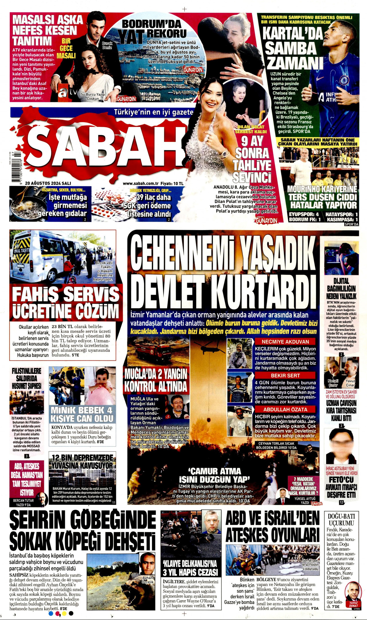 SABAH gazetesinin 20 Ağustos 2024 tarihli birinci sayfası