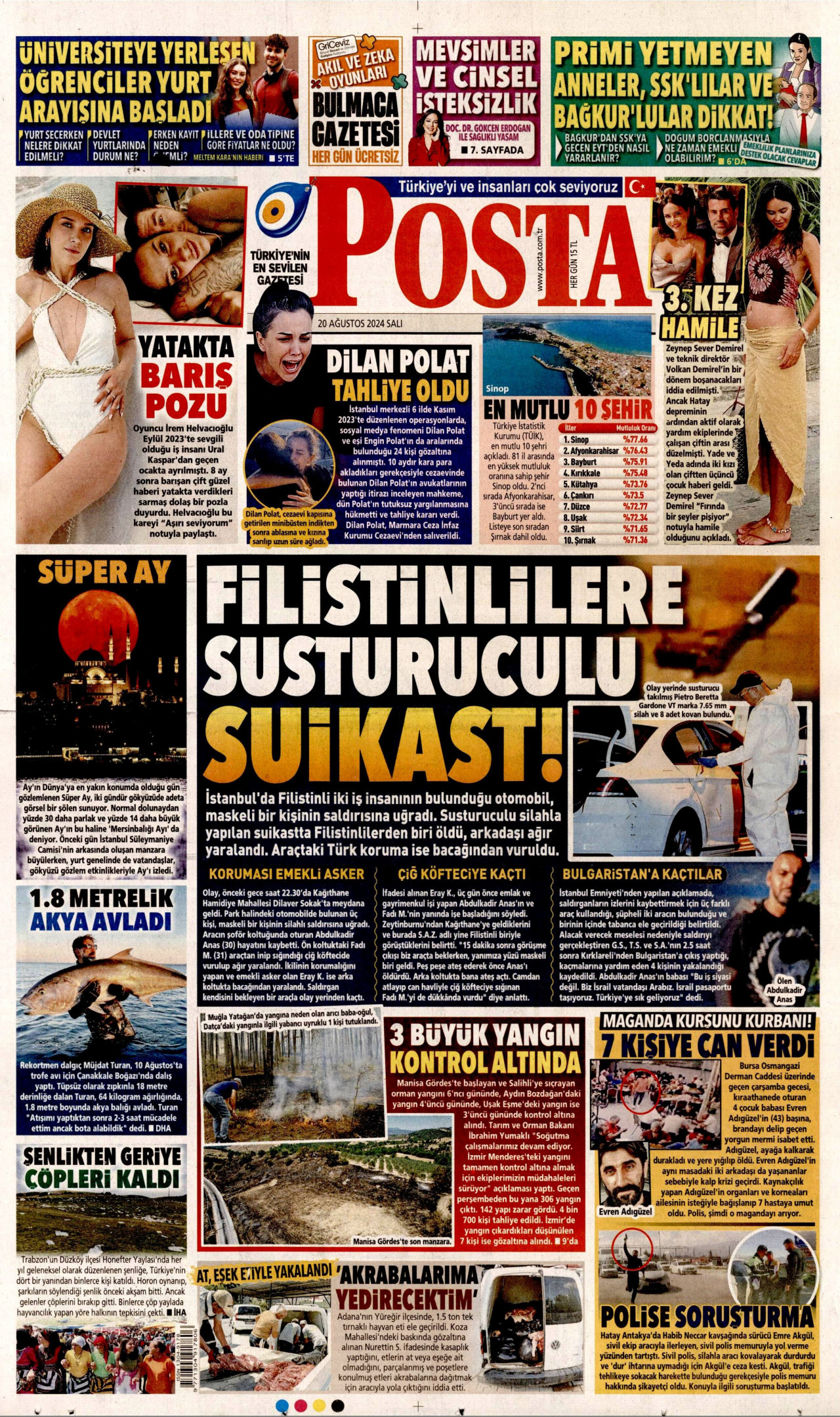 POSTA gazetesinin 20 Ağustos 2024 tarihli birinci sayfası