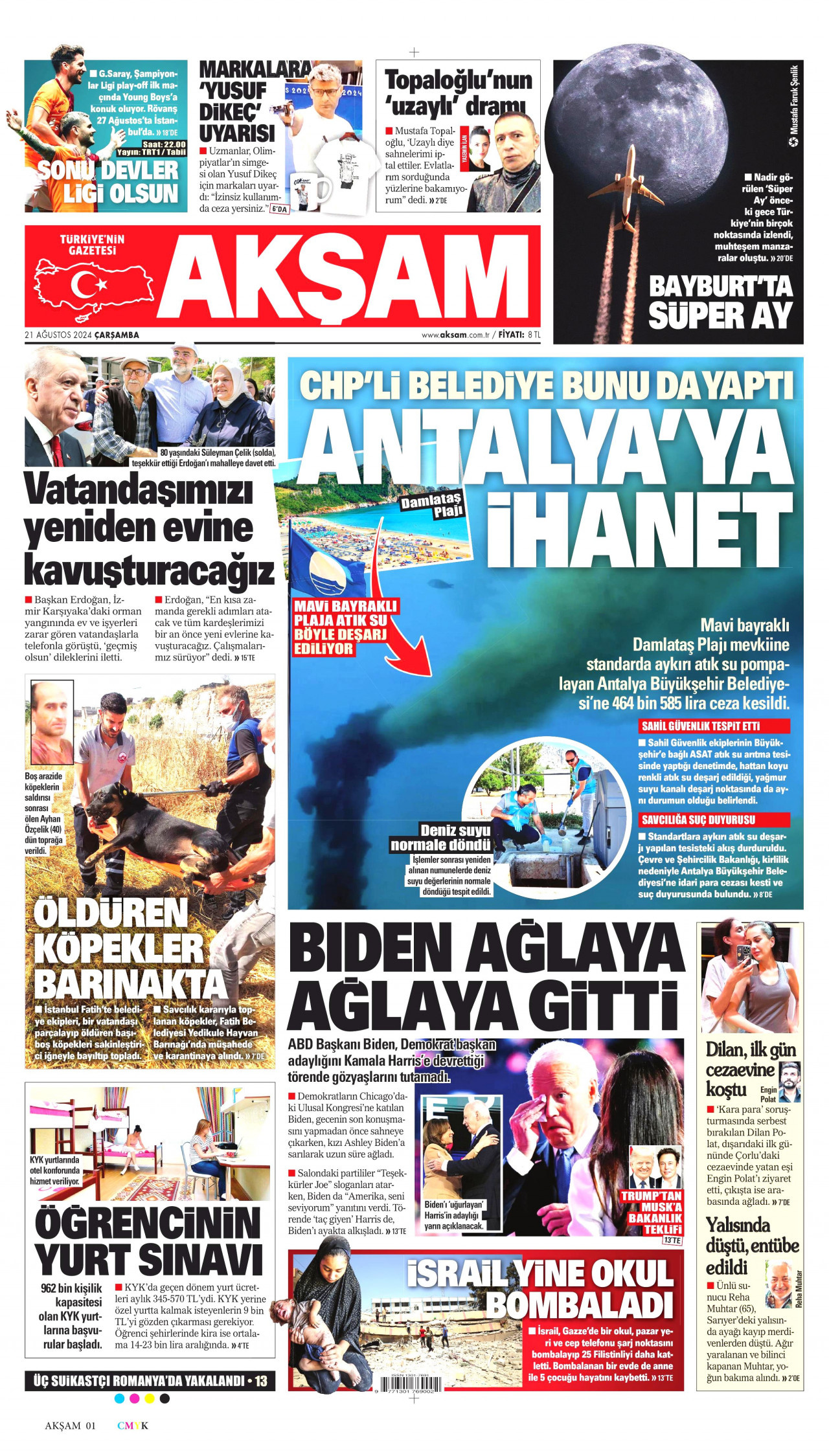 AKŞAM gazetesinin 21 Ağustos 2024 tarihli birinci sayfası