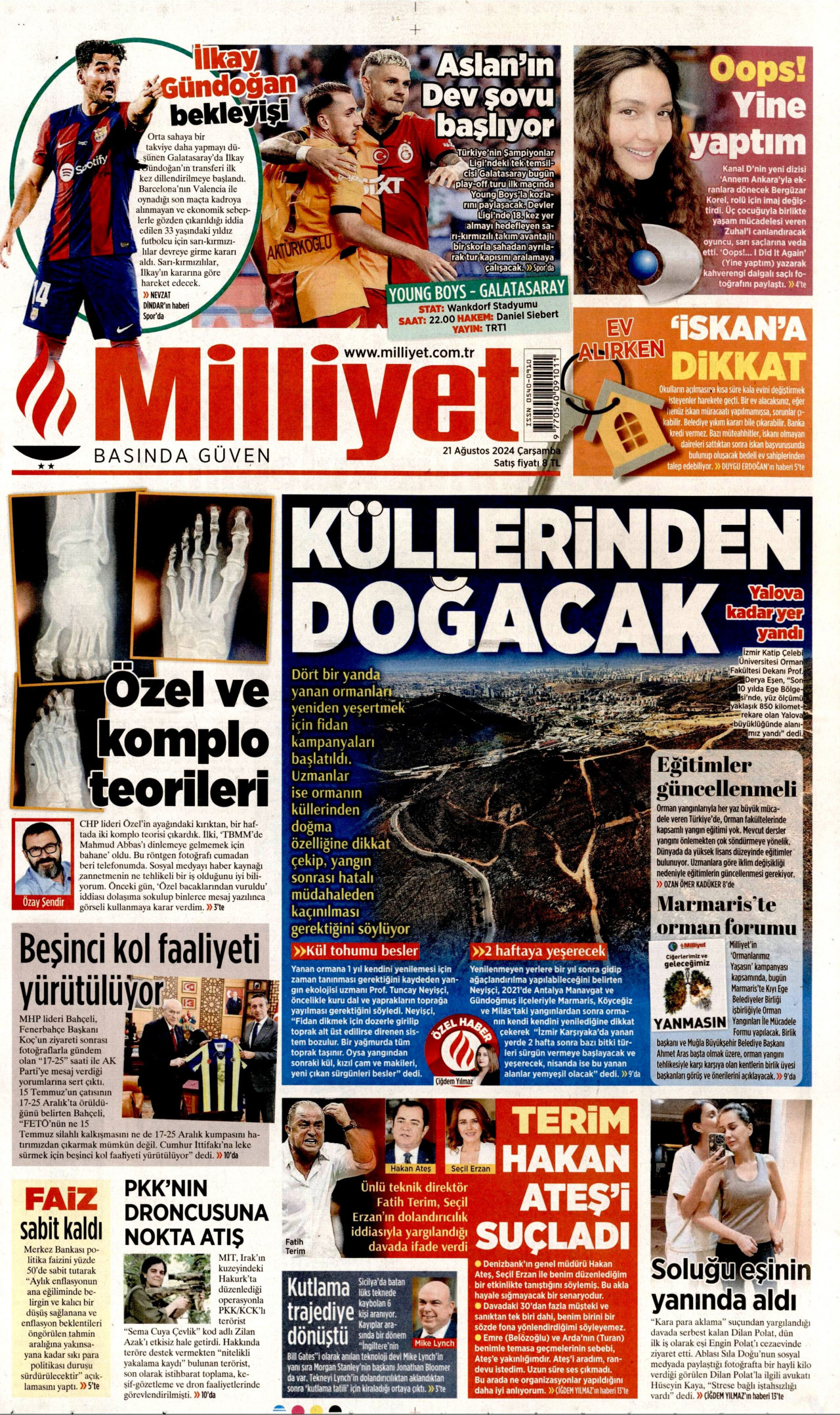 MİLLİYET gazetesinin 21 Ağustos 2024 tarihli birinci sayfası