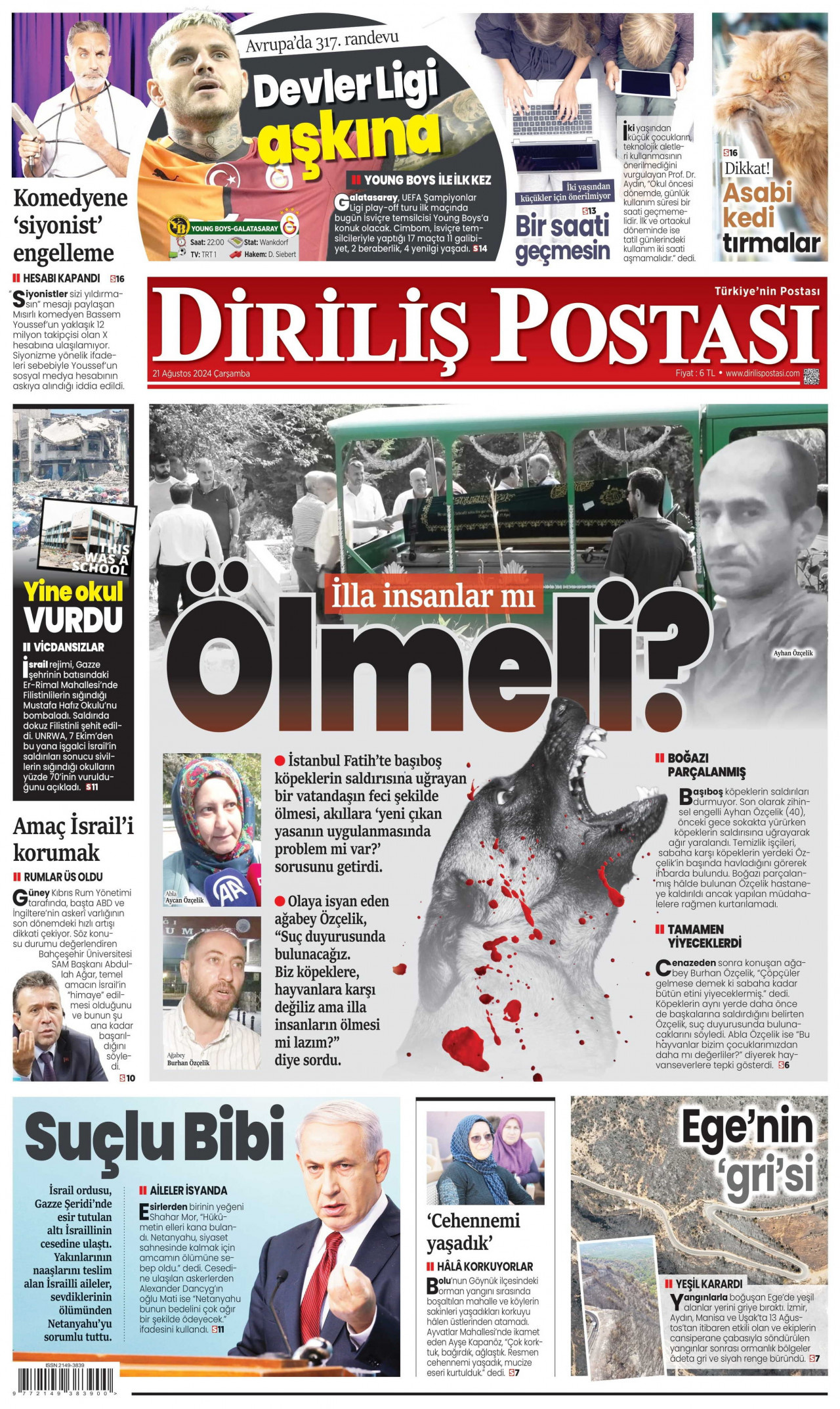 DİRİLİŞ POSTASI gazetesinin 21 Ağustos 2024 tarihli birinci sayfası