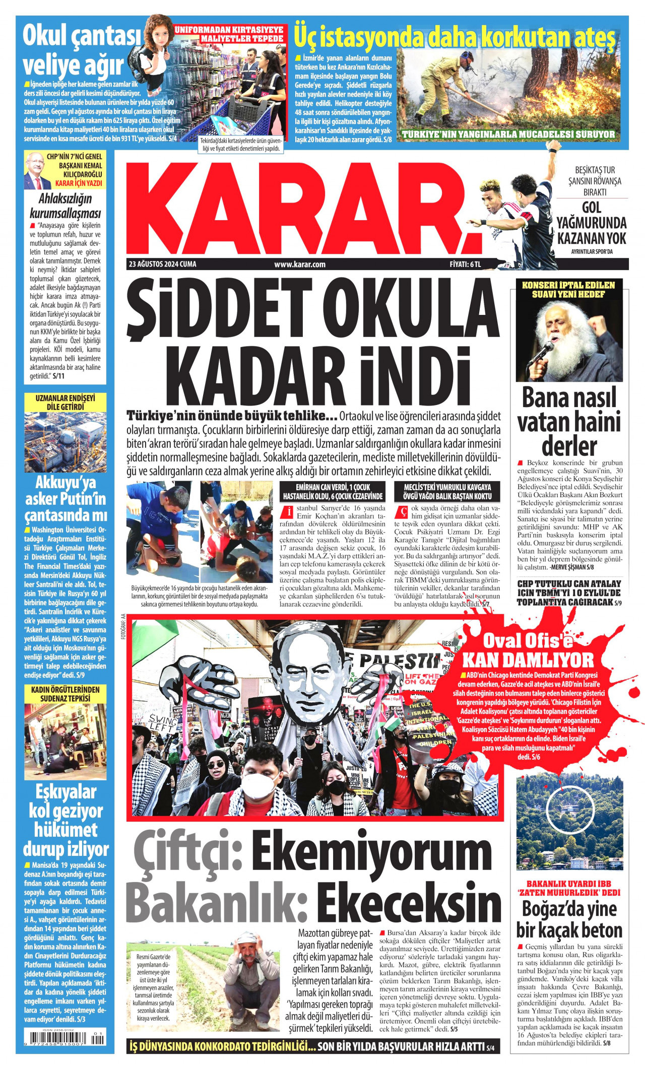 KARAR gazetesinin 23 Ağustos 2024 tarihli birinci sayfası